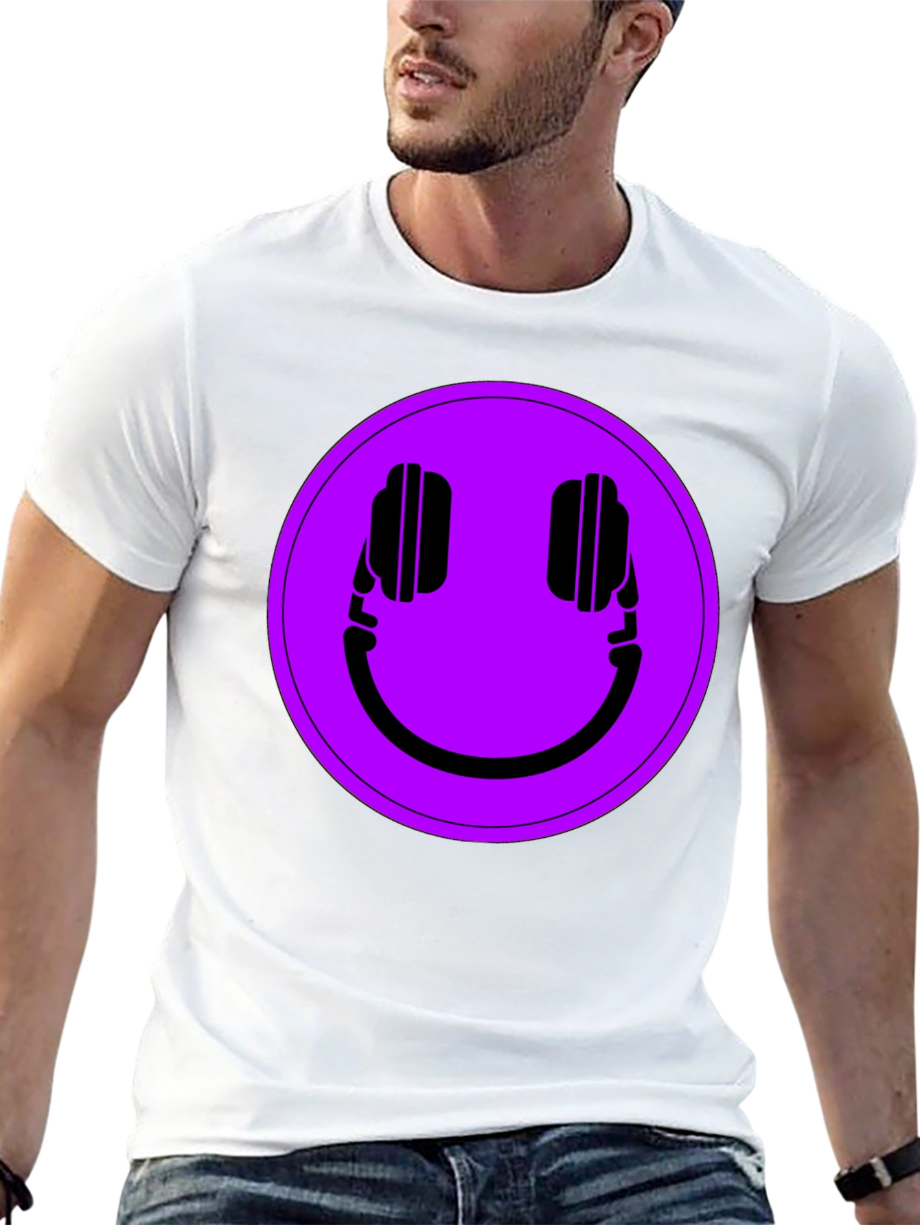 Headphone Smiley T-Shirt - Black Casual Tee