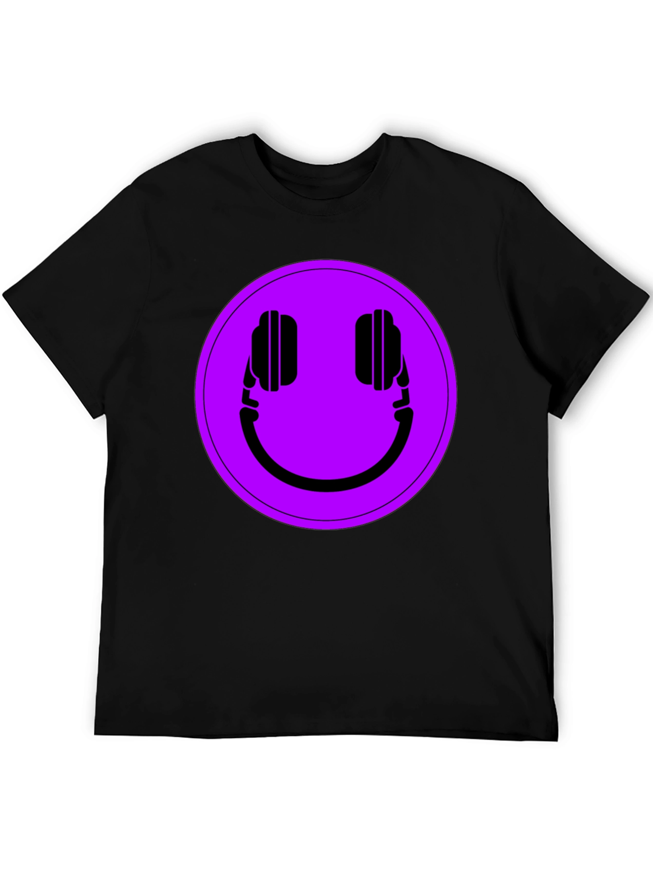 Headphone Smiley T-Shirt - Black Casual Tee