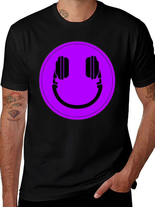 Headphone Smiley T-Shirt - Black Casual Tee
