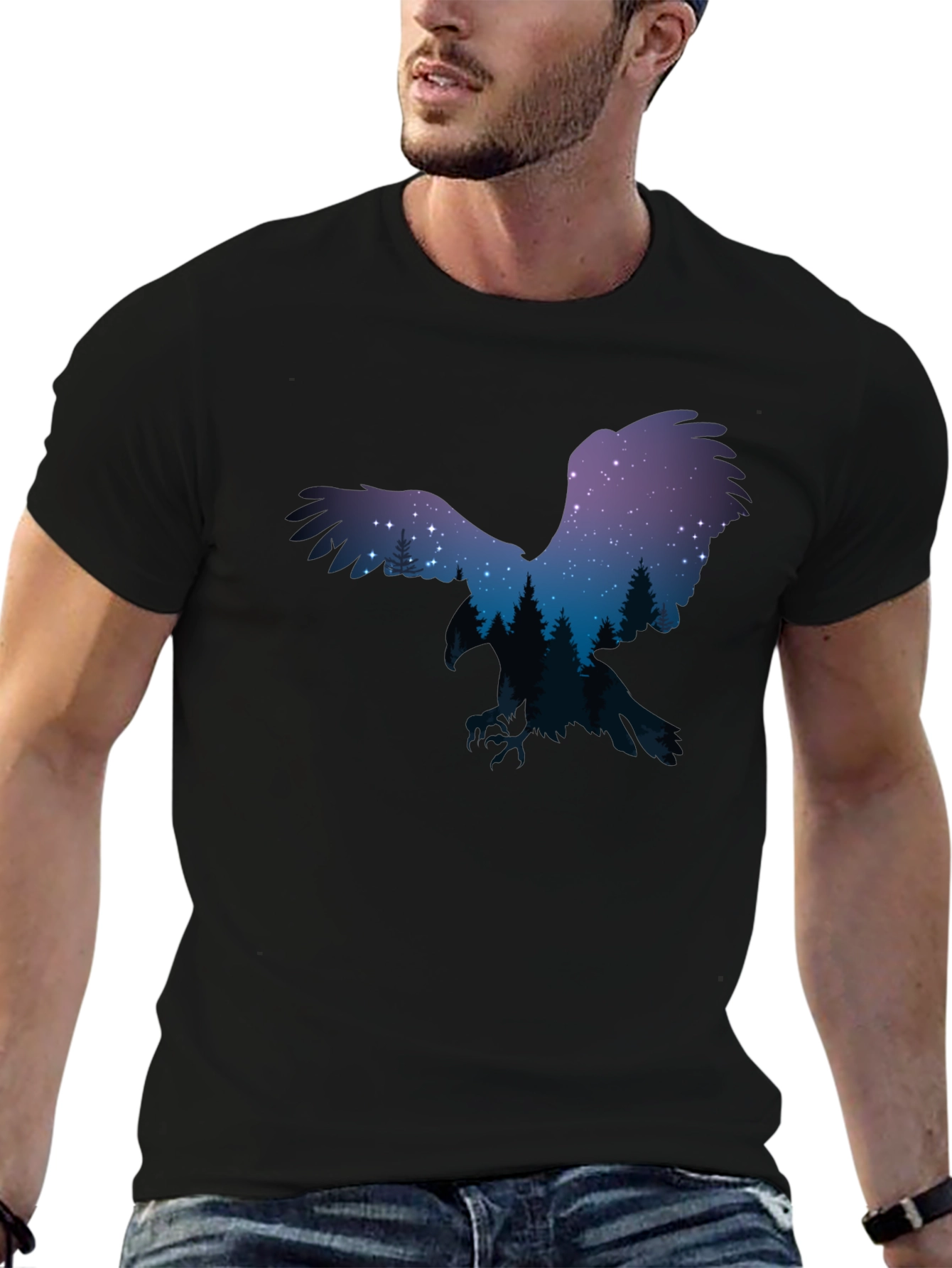 Night Sky Eagle Graphic Tee - Black