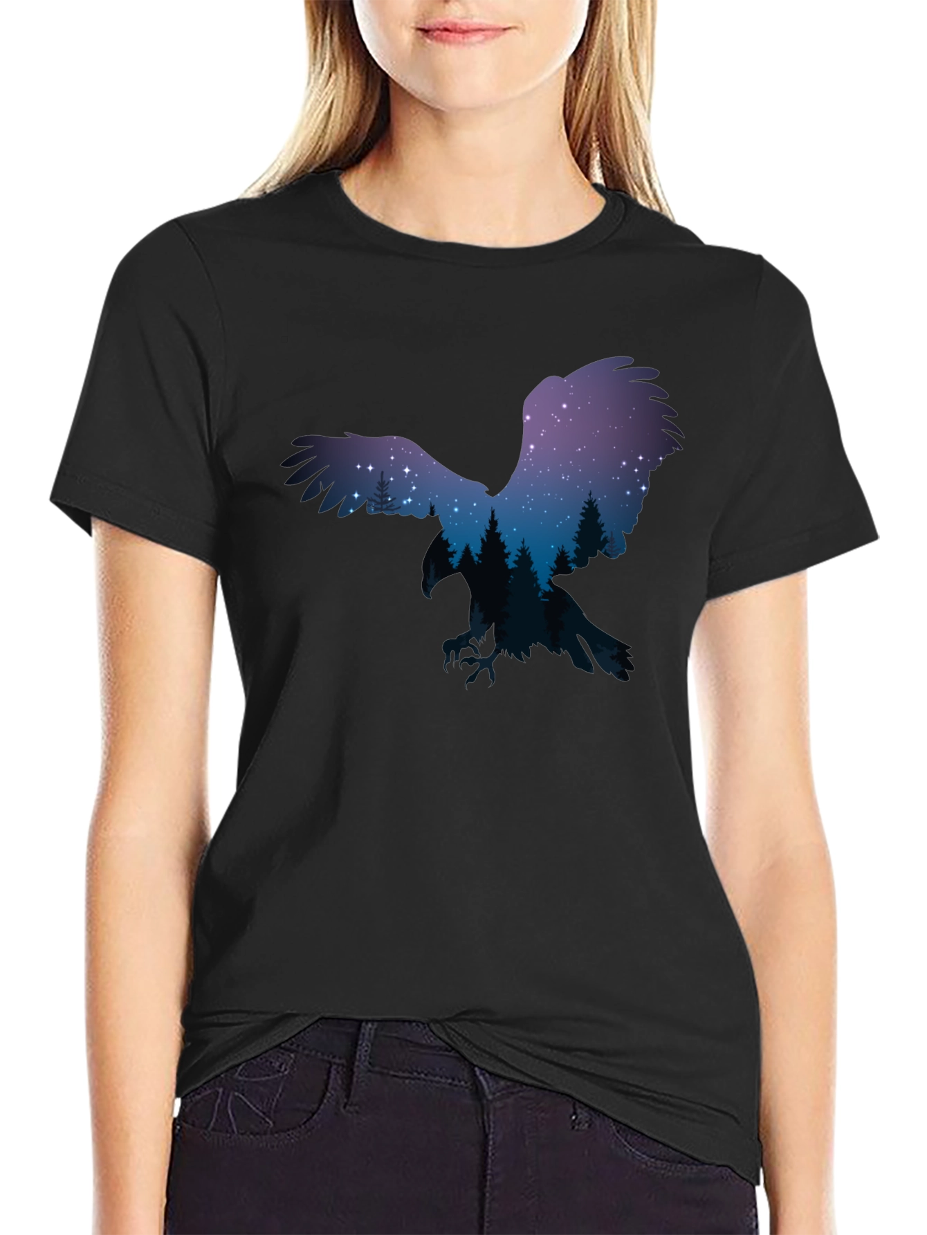 Night Sky Eagle Graphic Tee - Black