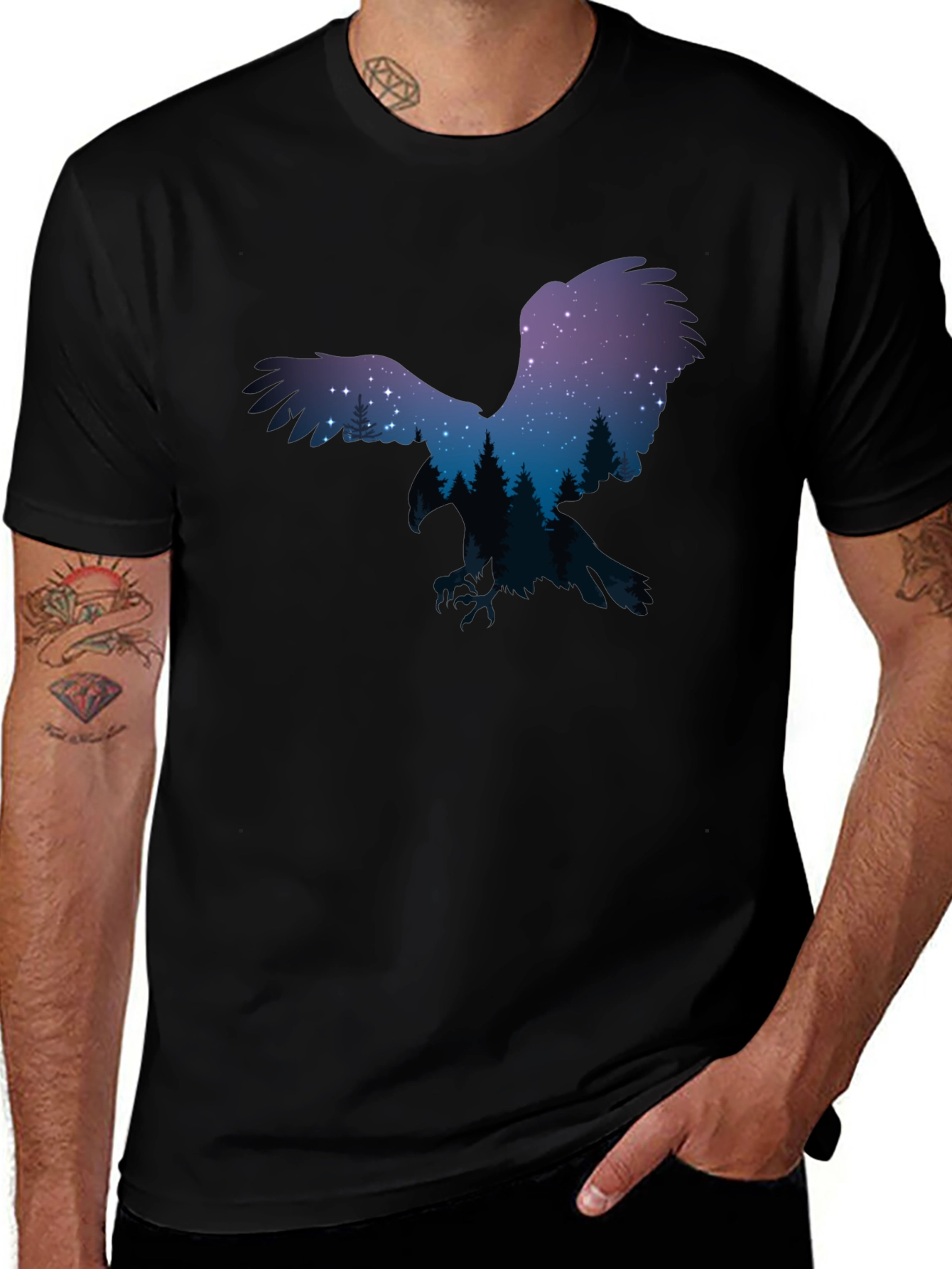Night Sky Eagle Graphic Tee - Black