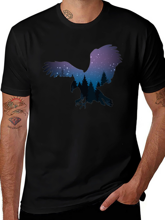 Night Sky Eagle Graphic Tee - Black