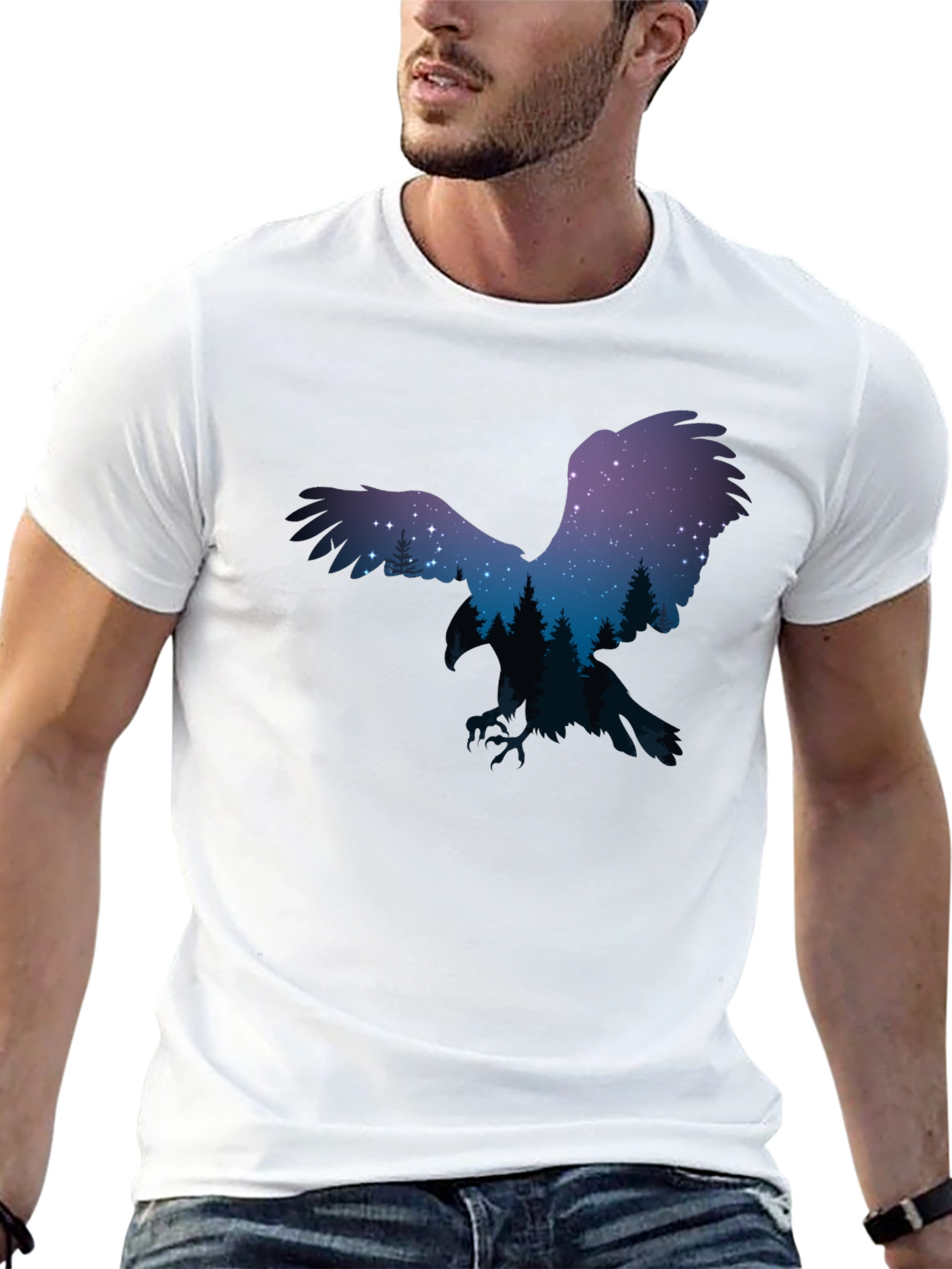 Night Sky Eagle Graphic Tee - Black