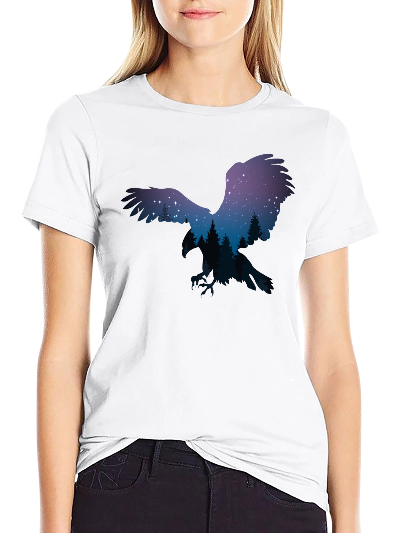 Night Sky Eagle Graphic Tee - Black