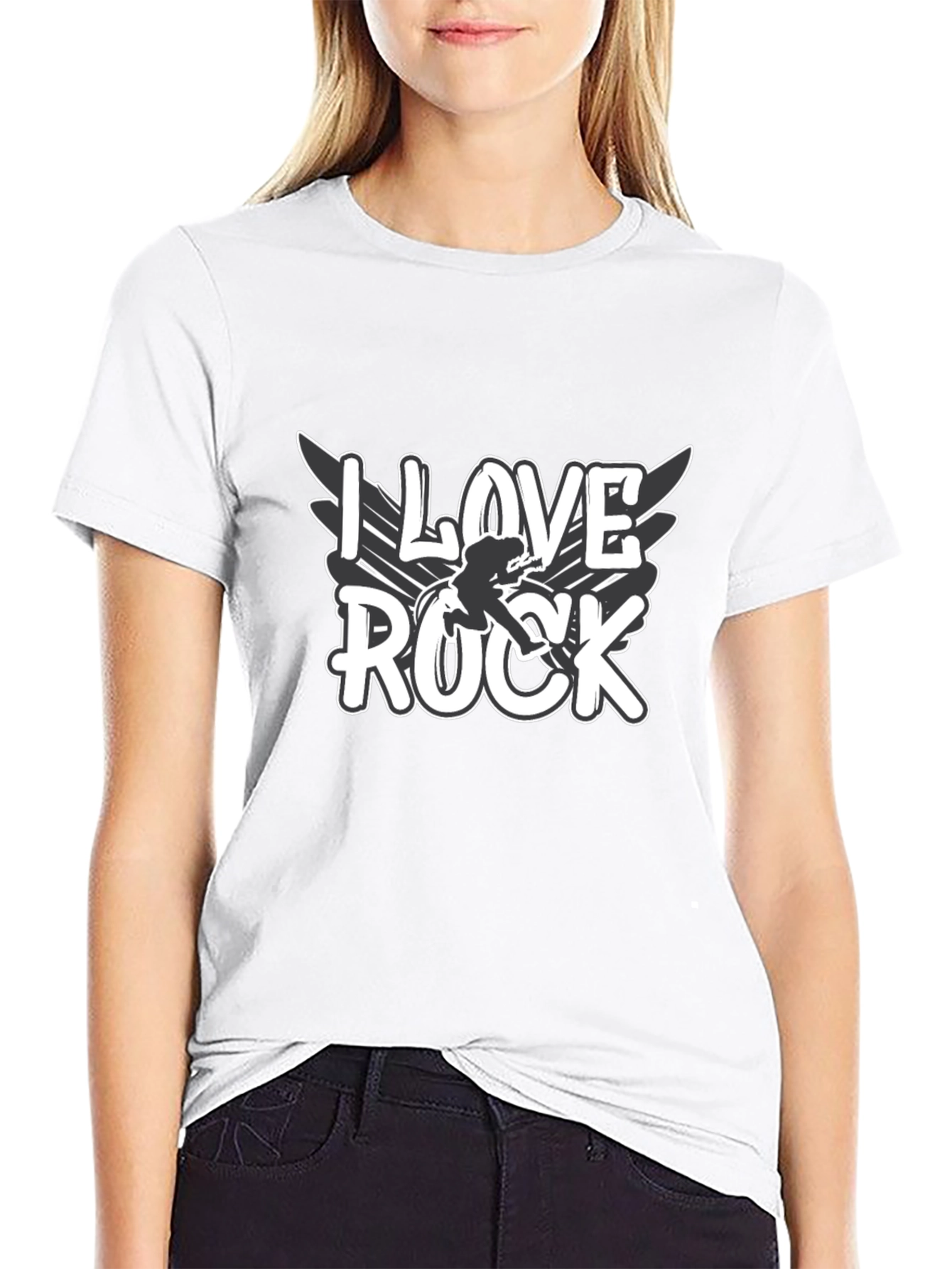 I Love Rock Graphic Tee - Black Cotton Blend