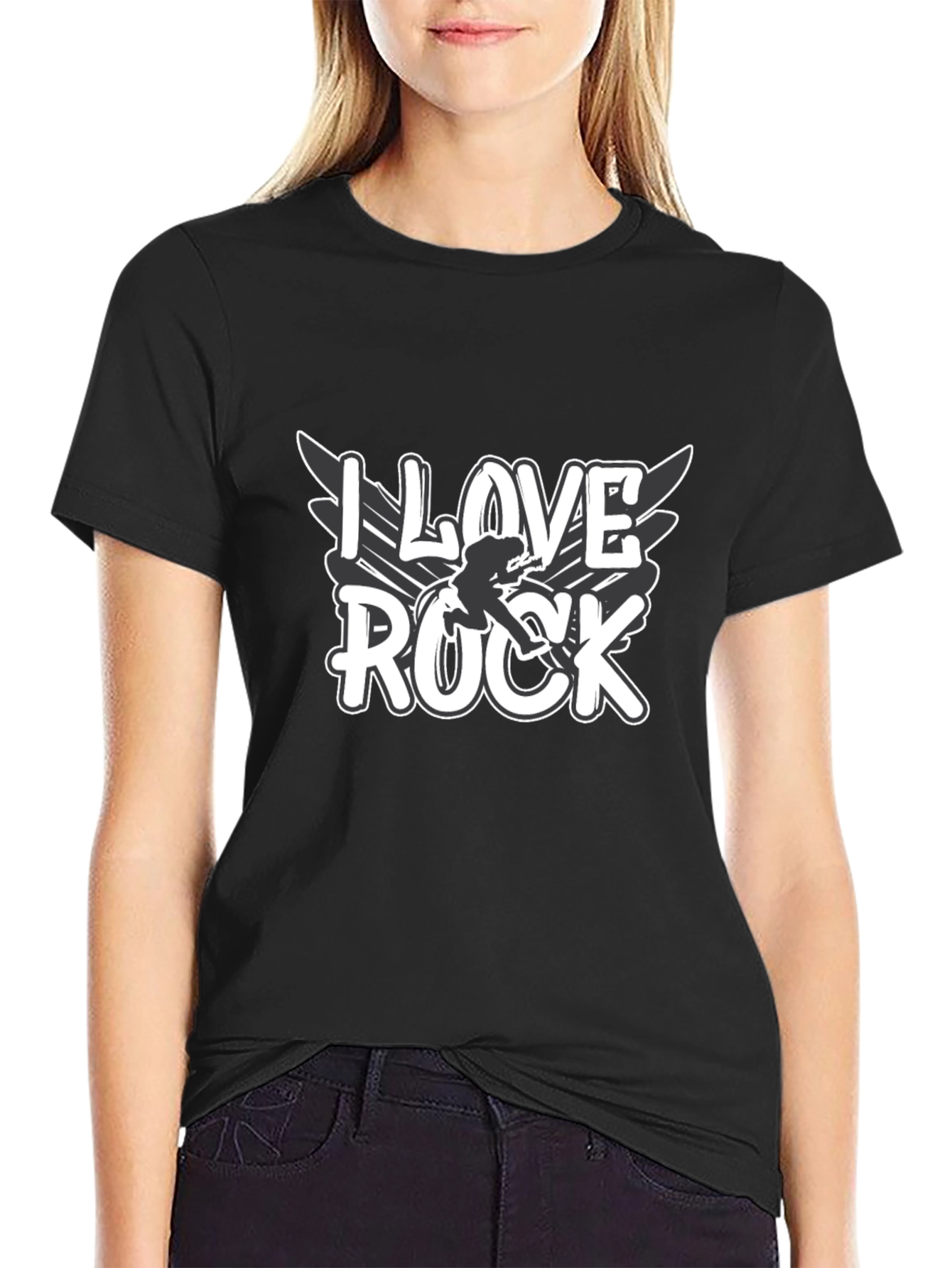 I Love Rock Graphic Tee - Black Cotton Blend