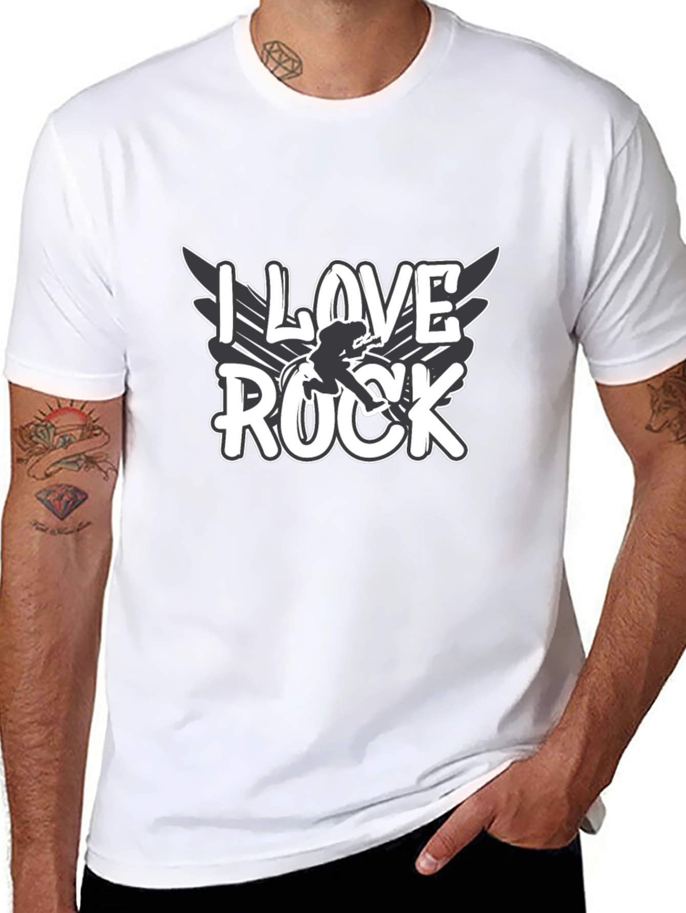 I Love Rock Graphic Tee - Black Cotton Blend