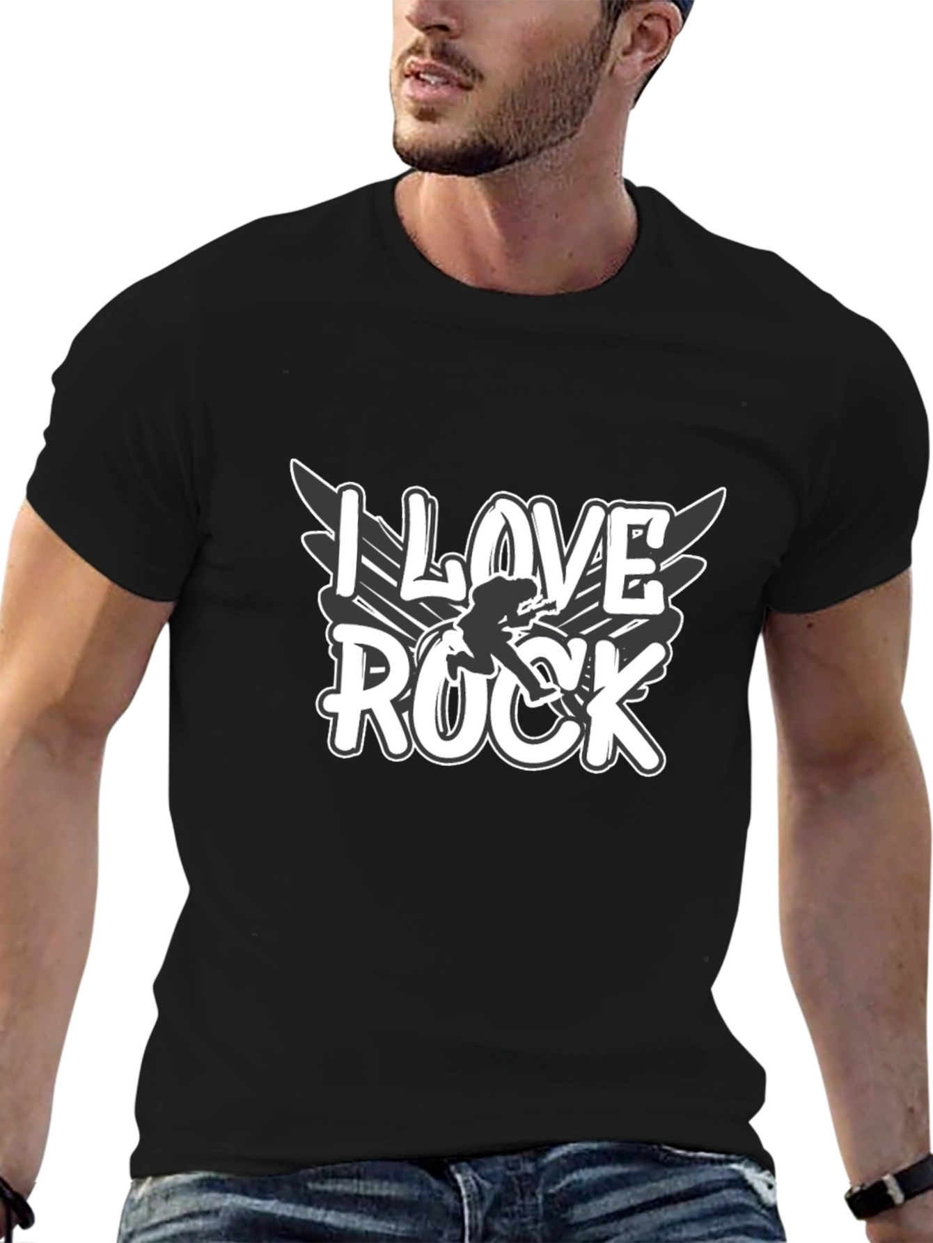 I Love Rock Graphic Tee - Black Cotton Blend