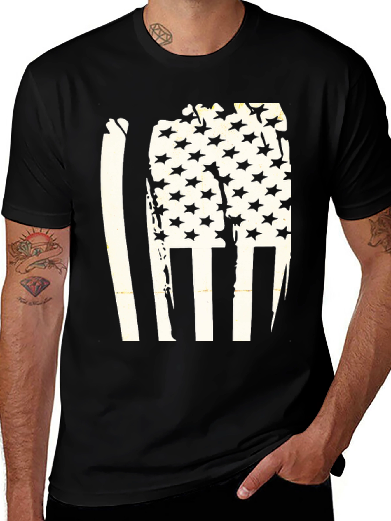 Distressed American Flag Graphic Tee - Black
