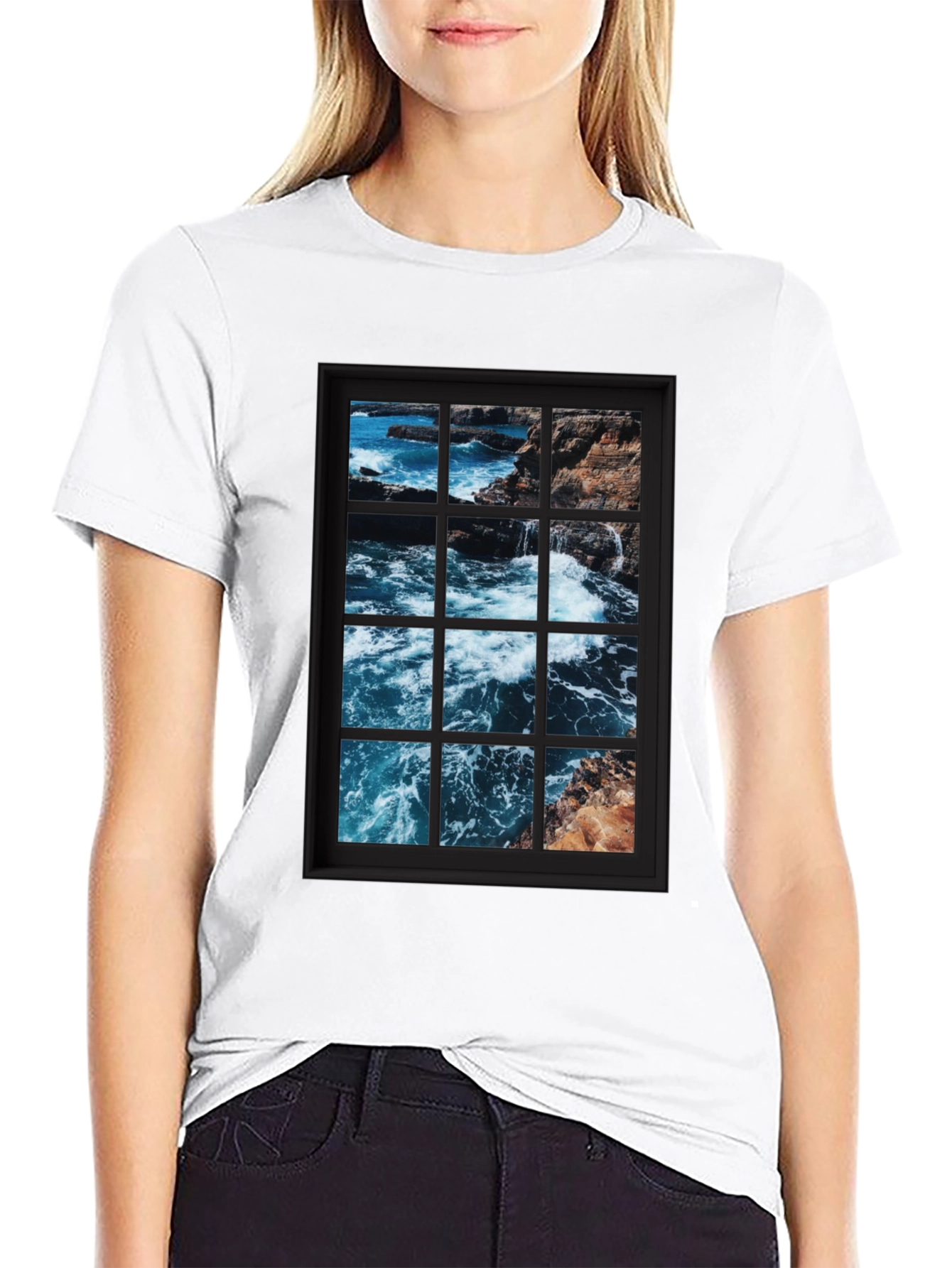Ocean View Graphic Tee - Black Cotton T-Shirt