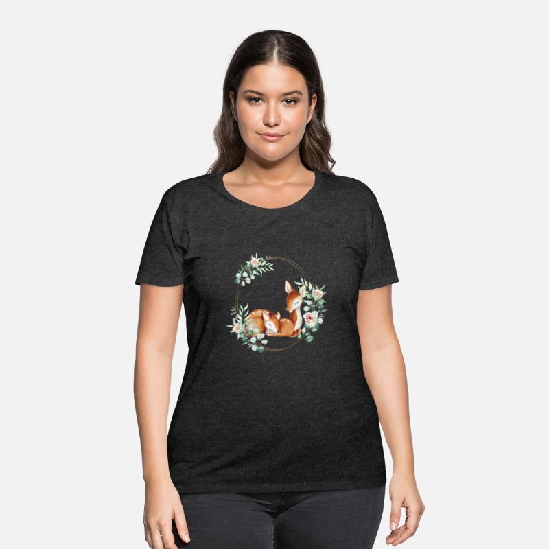 White-tailed Mommy and Baby Deer in a Floral Gold
