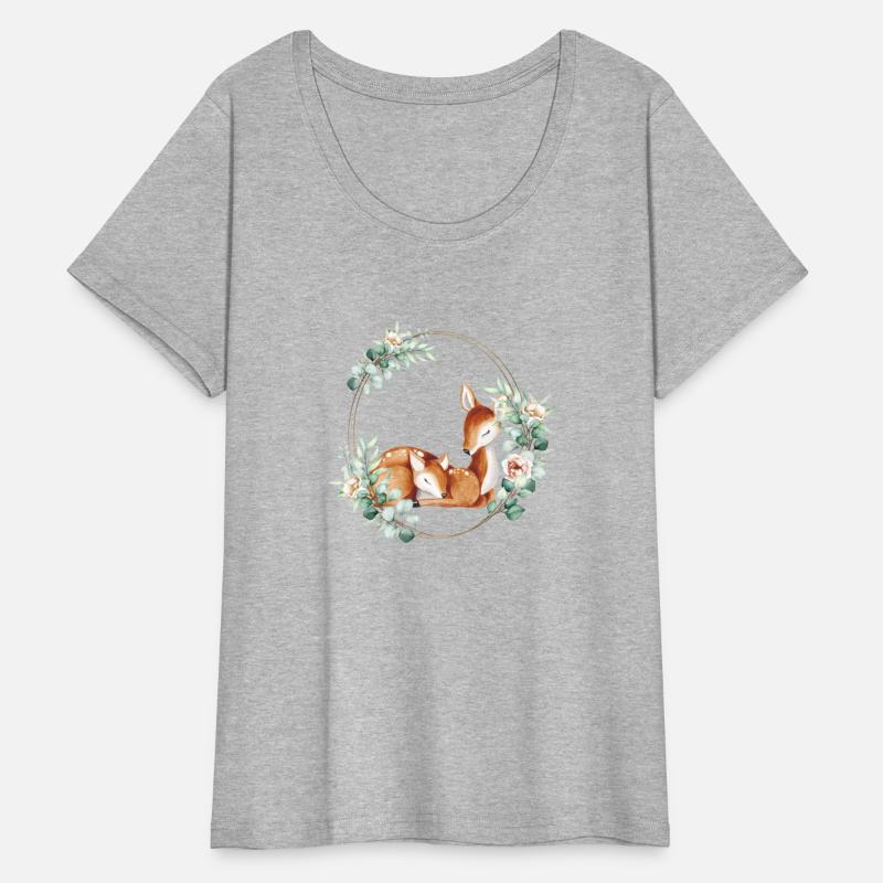 White-tailed Mommy and Baby Deer in a Floral Gold