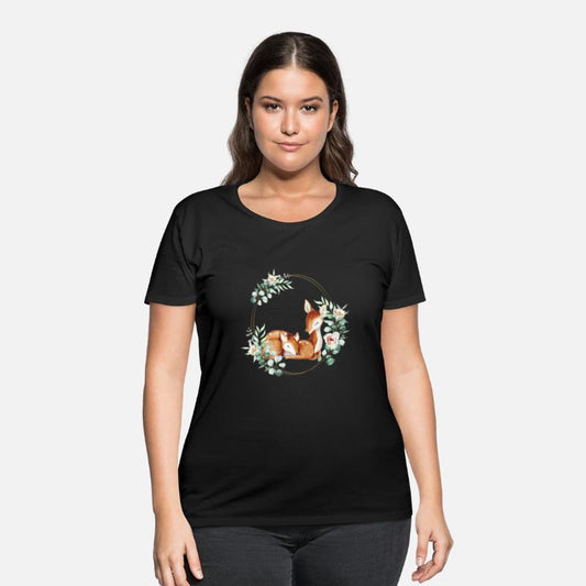 White-tailed Mommy and Baby Deer in a Floral Gold