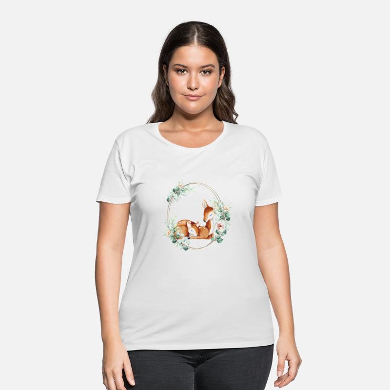 White-tailed Mommy and Baby Deer in a Floral Gold