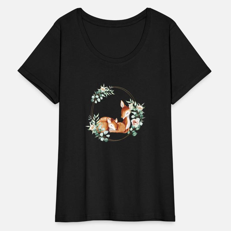 White-tailed Mommy and Baby Deer in a Floral Gold