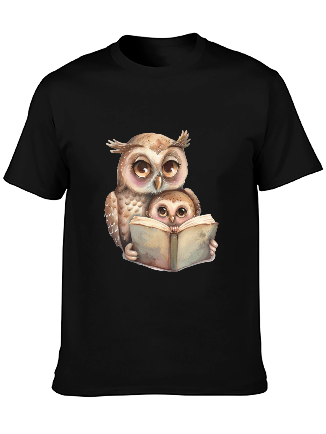 Owl & Baby Reading T-Shirt - Black