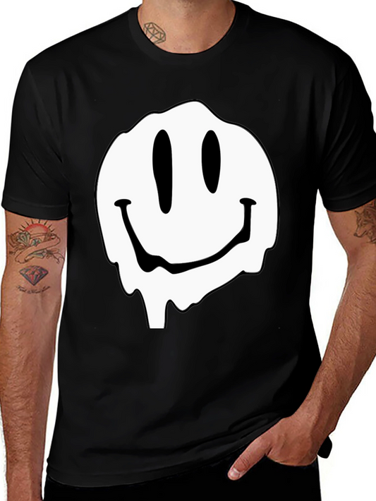 Melting Smiley Face Graphic Black T-Shirt