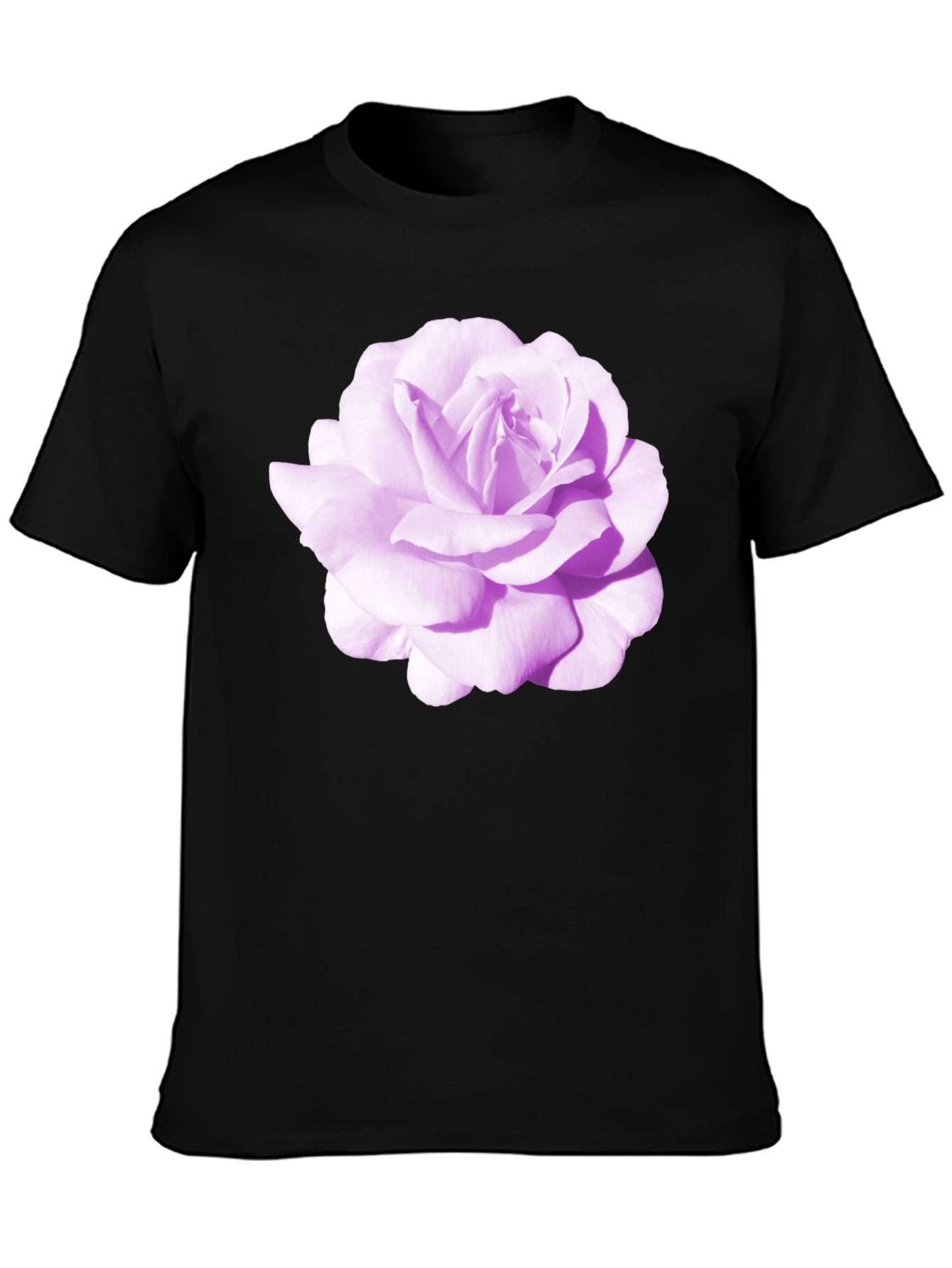 Black T-Shirt with Purple Rose Graphic