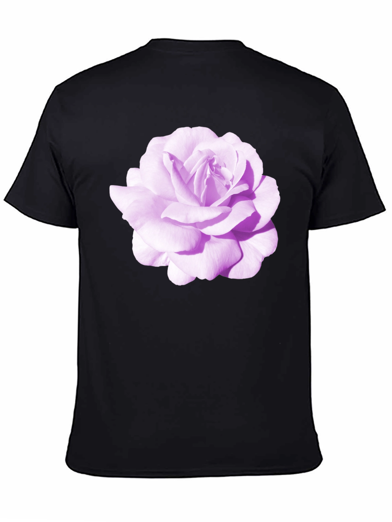 Black T-Shirt with Purple Rose Graphic