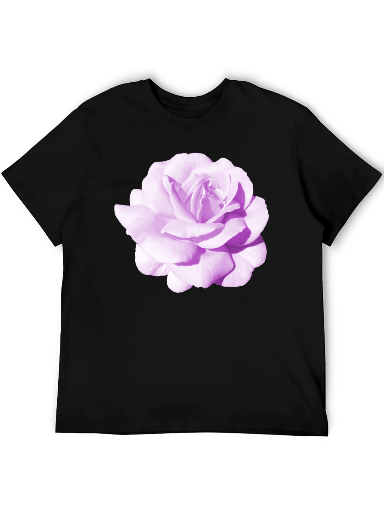 Black T-Shirt with Purple Rose Graphic