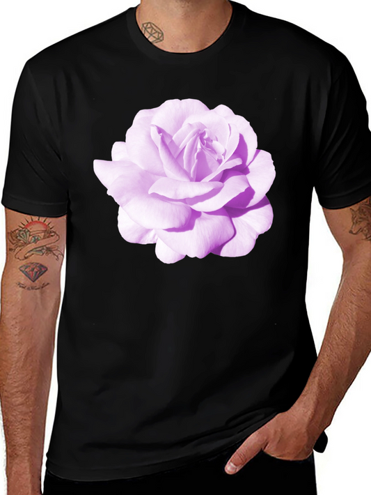 Black T-Shirt with Purple Rose Graphic