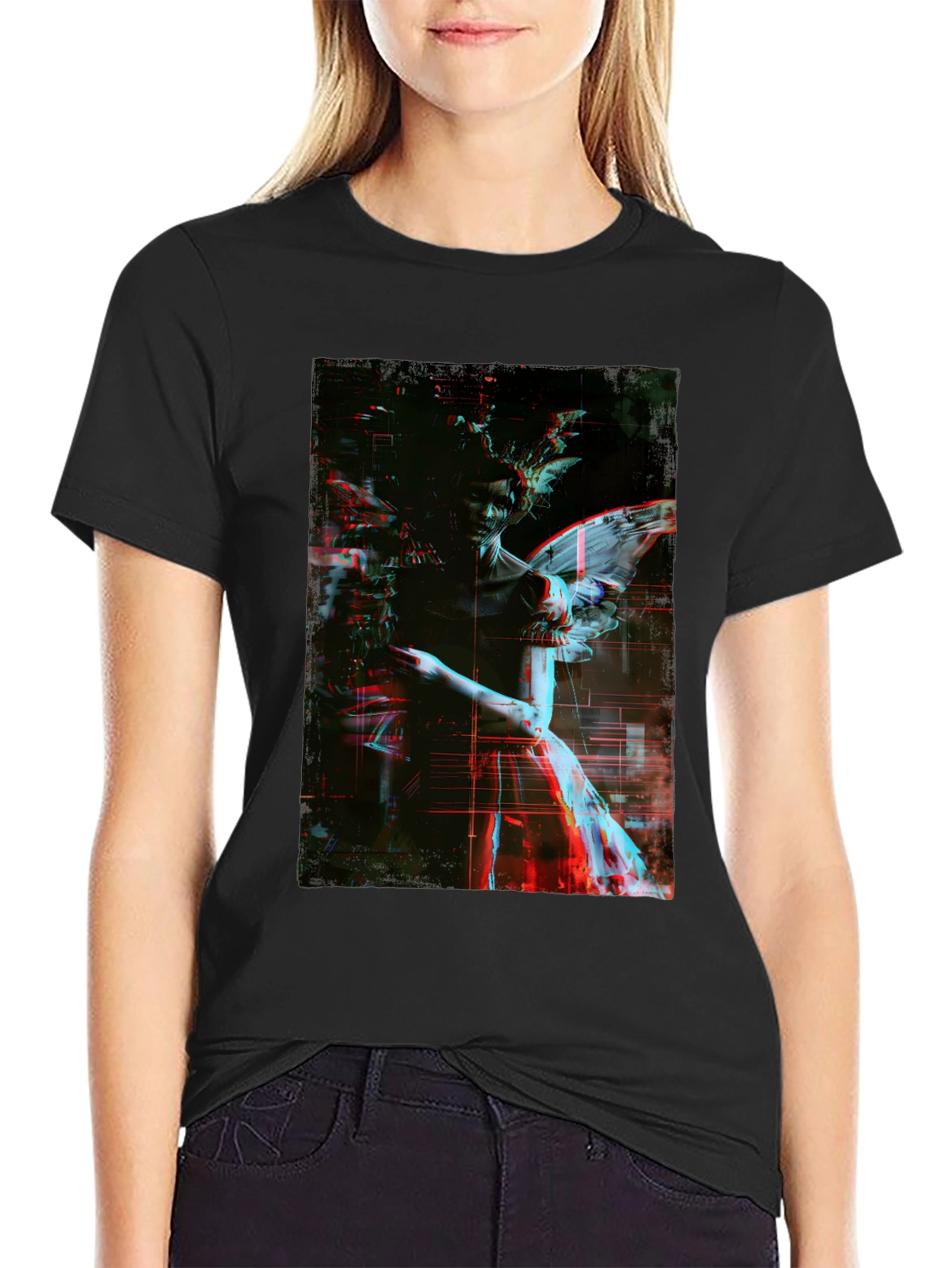 Angel Graphic Print Black T-Shirt