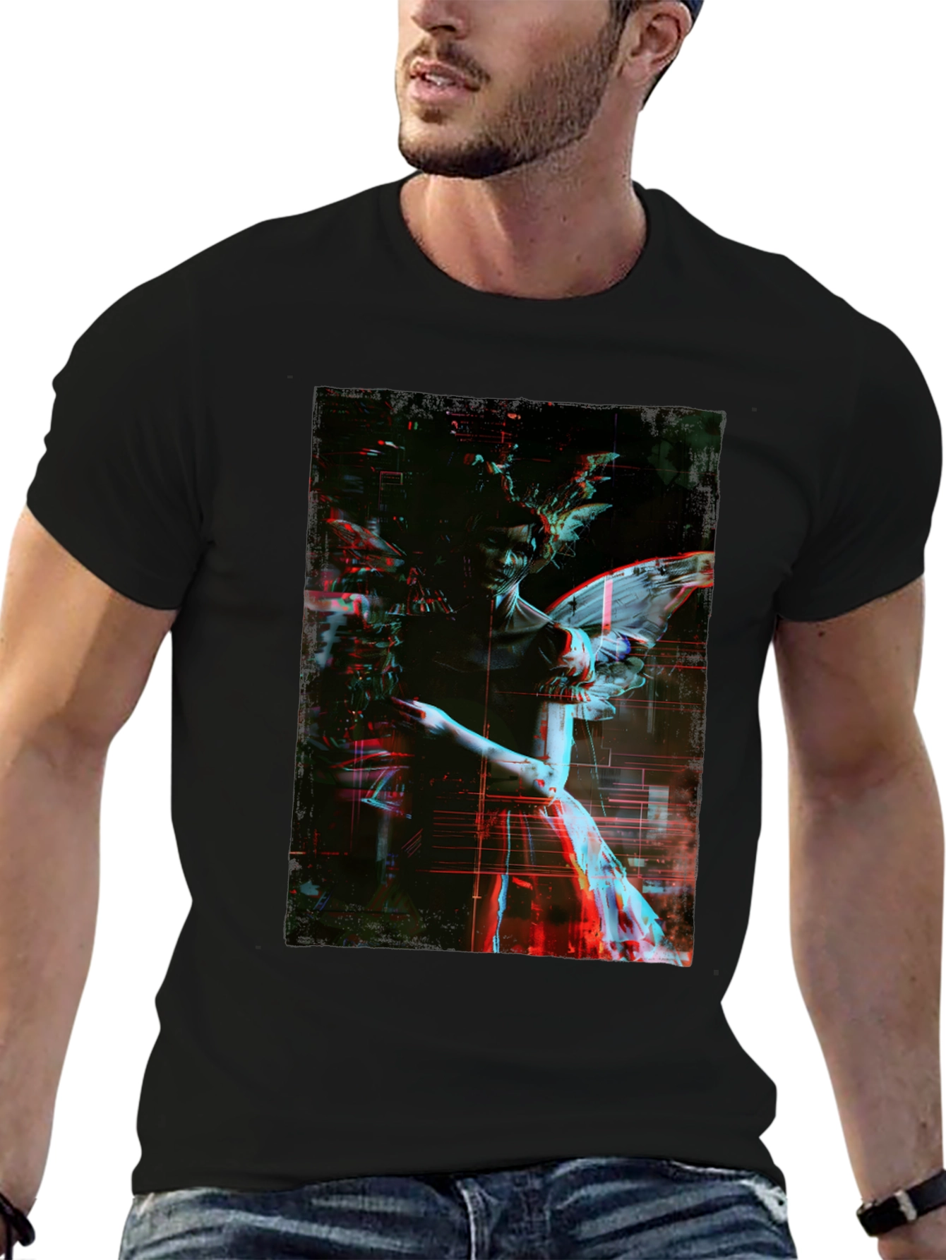 Angel Graphic Print Black T-Shirt