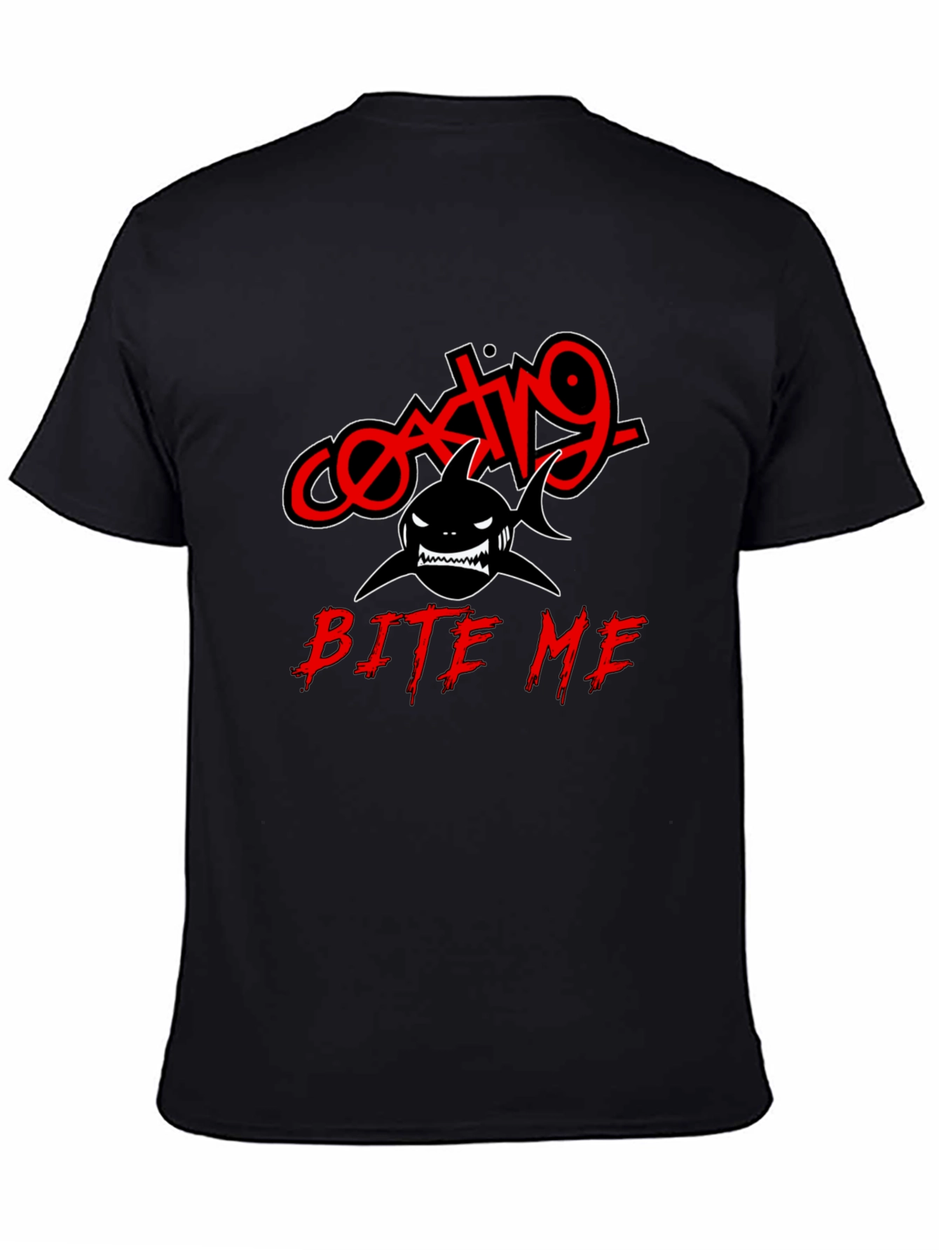 Coating9 Bite Me Shark T-Shirt - Black Graphic Tee