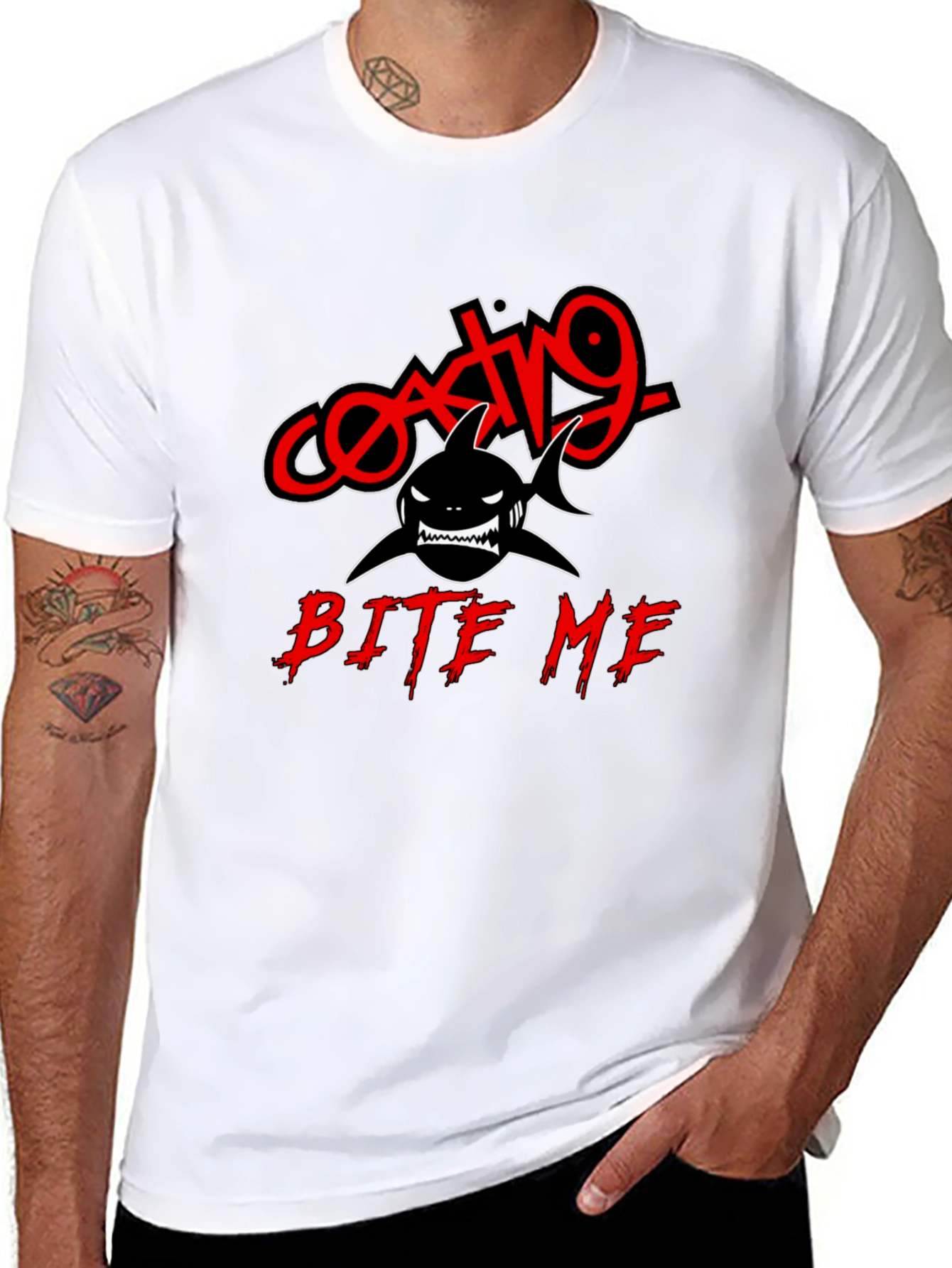 Coating9 Bite Me Shark T-Shirt - Black Graphic Tee