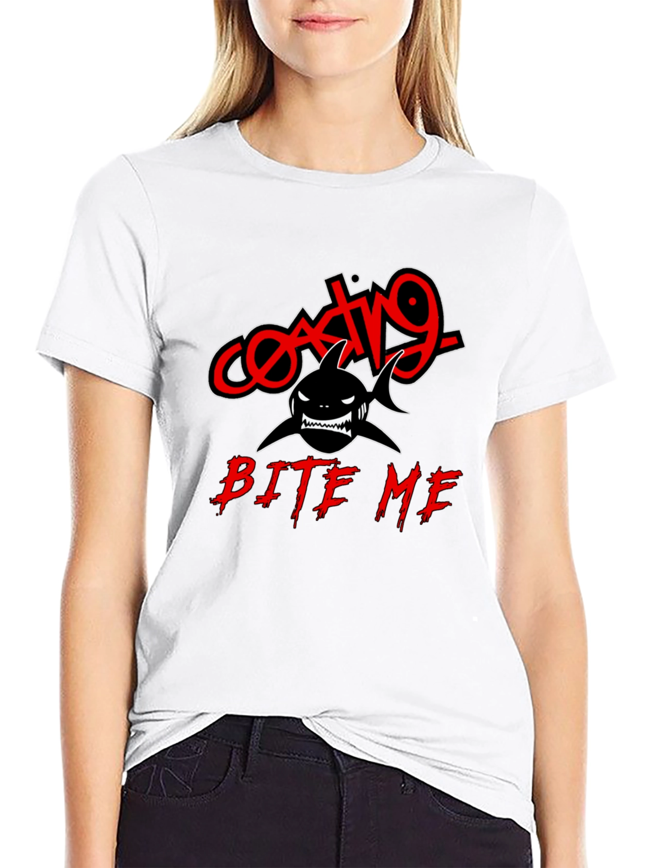 Coating9 Bite Me Shark T-Shirt - Black Graphic Tee