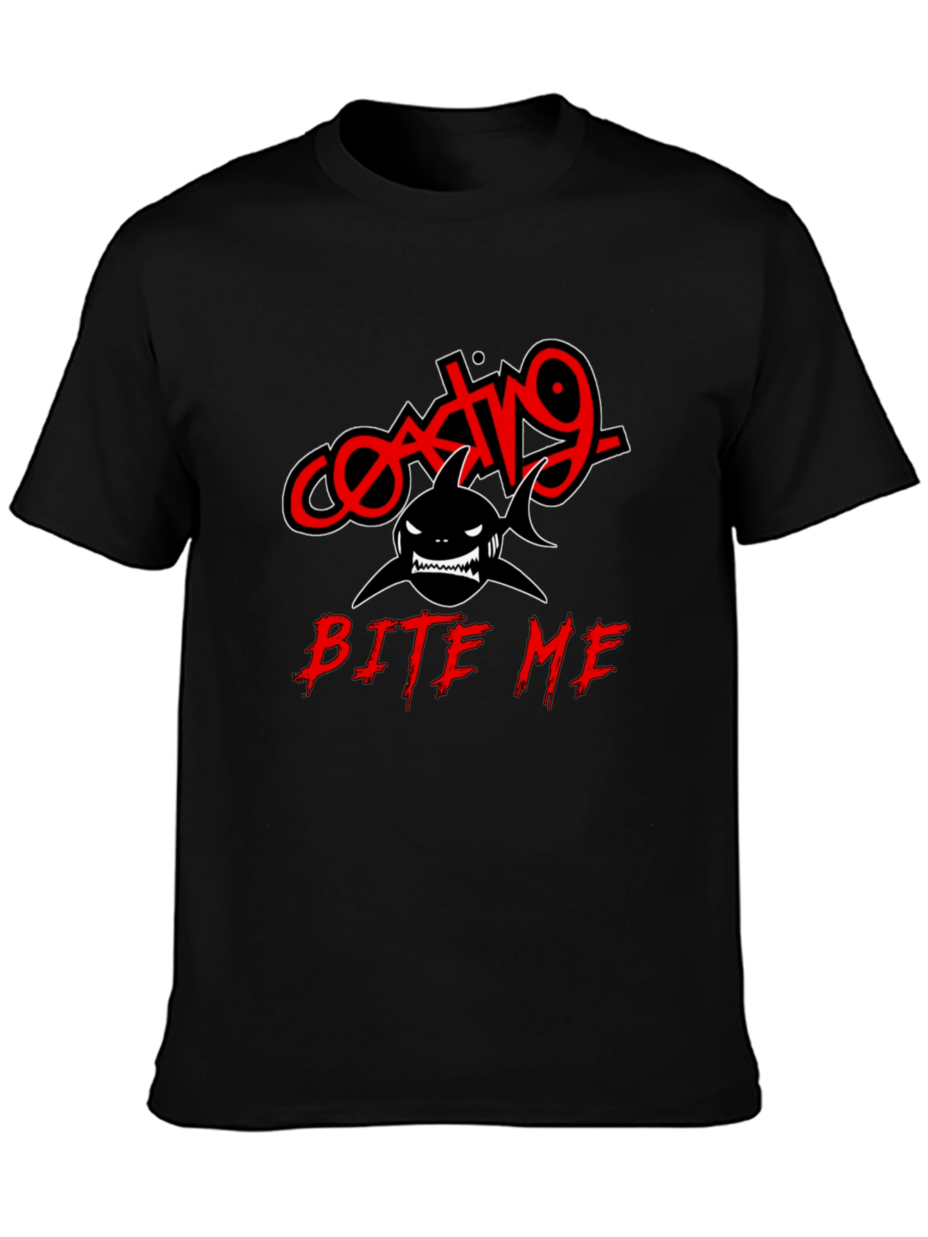 Coating9 Bite Me Shark T-Shirt - Black Graphic Tee