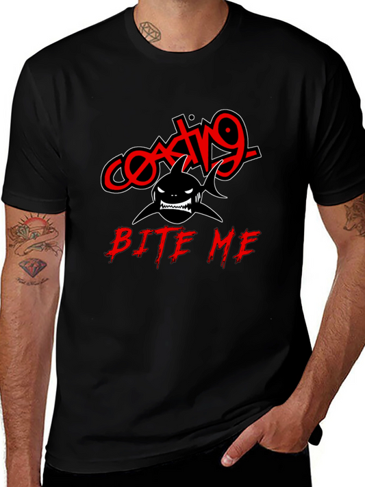 Coating9 Bite Me Shark T-Shirt - Black Graphic Tee