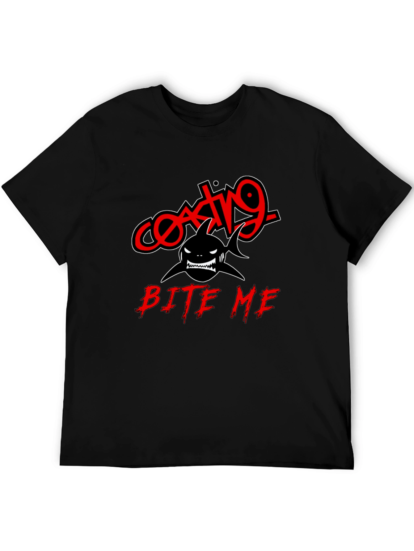 Coating9 Bite Me Shark T-Shirt - Black Graphic Tee