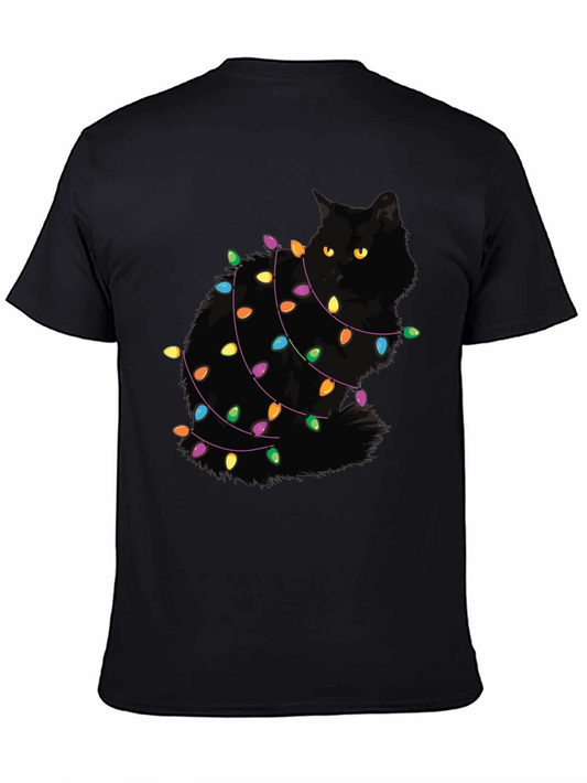 Festive Cat Christmas Lights Graphic Tee