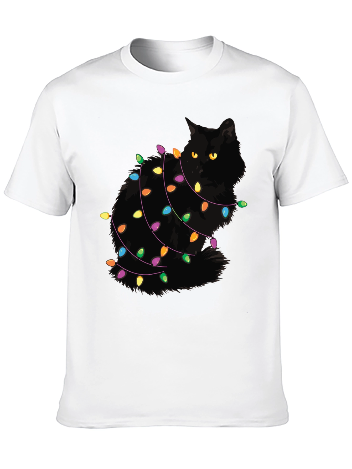 Festive Cat Christmas Lights Graphic Tee
