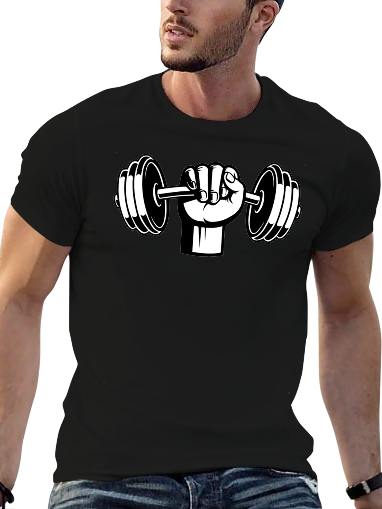 Weightlifting Graphic Tee - Black Cotton Gym Shirt