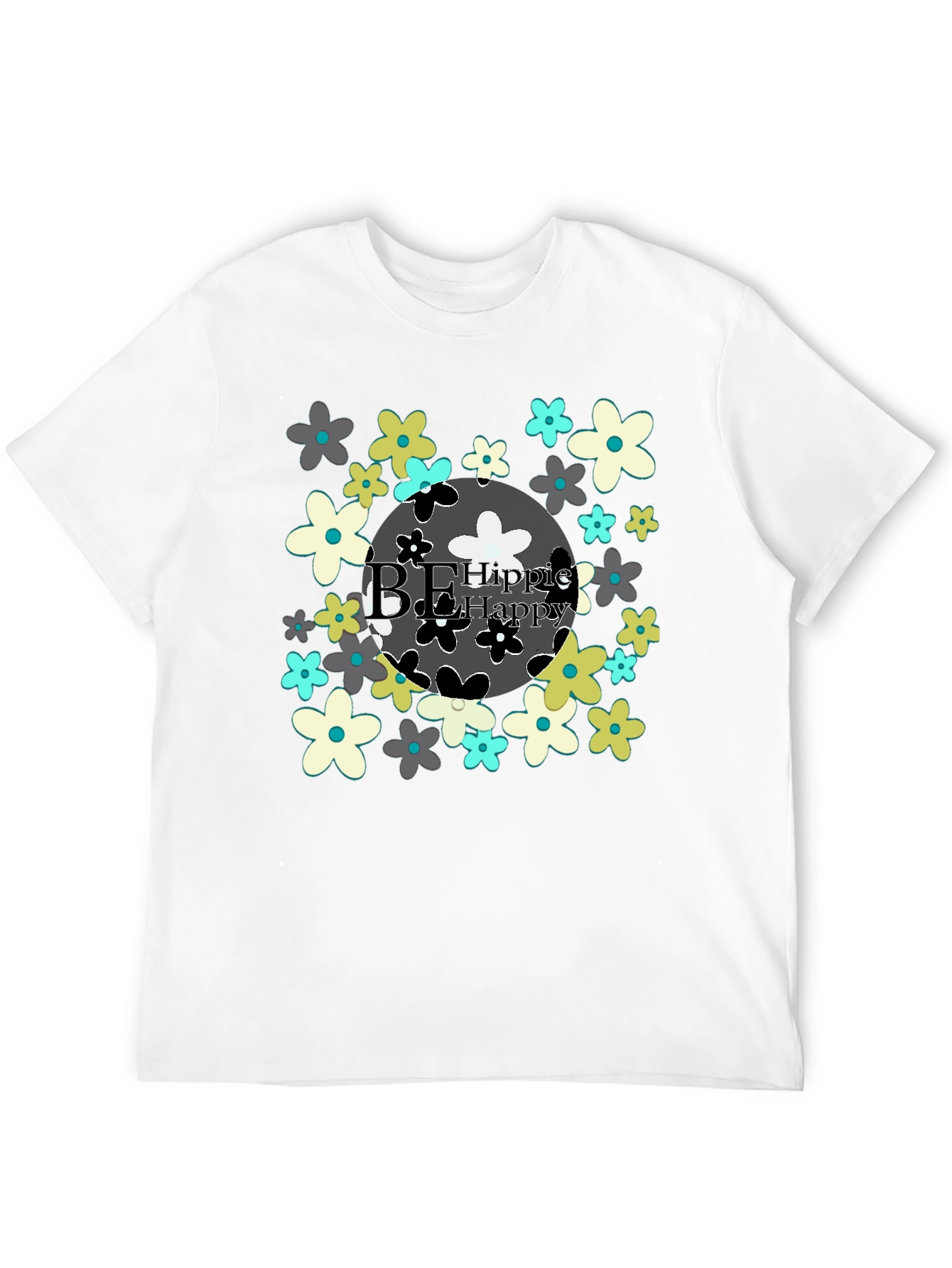 Be Hippie Be Happy Floral T-Shirt - Black