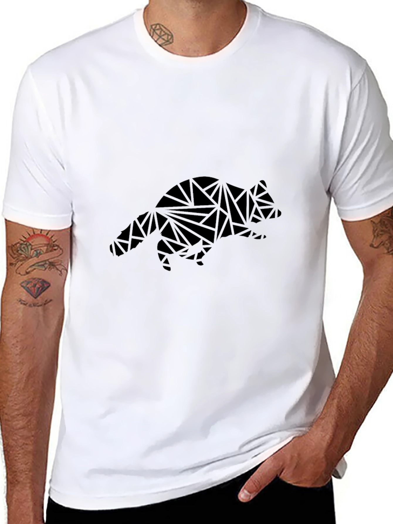 Geometric Fox Graphic Black T-Shirt