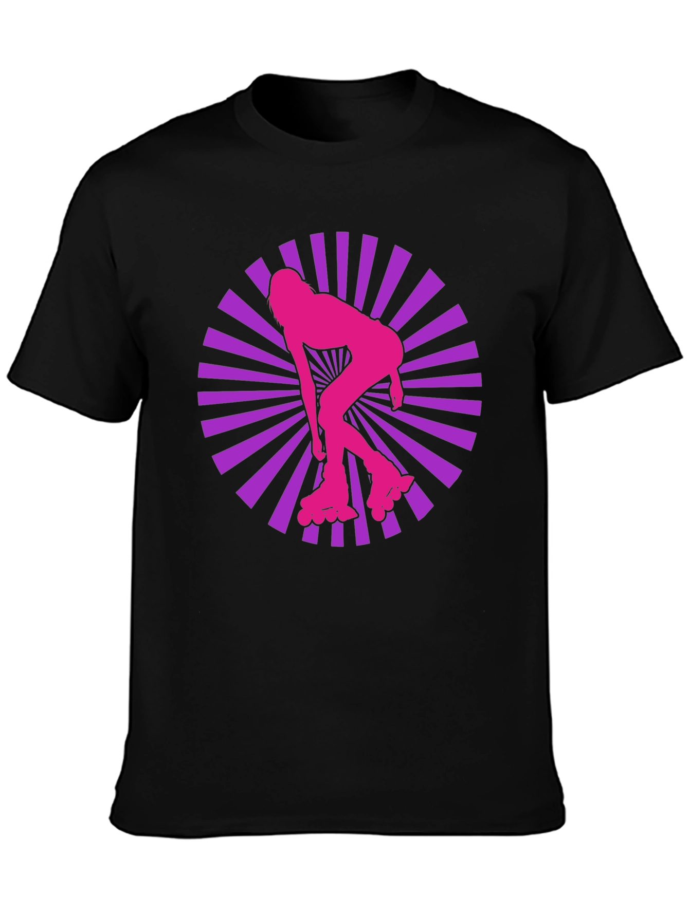 Retro Roller Girl T-Shirt - Black Cotton Blend