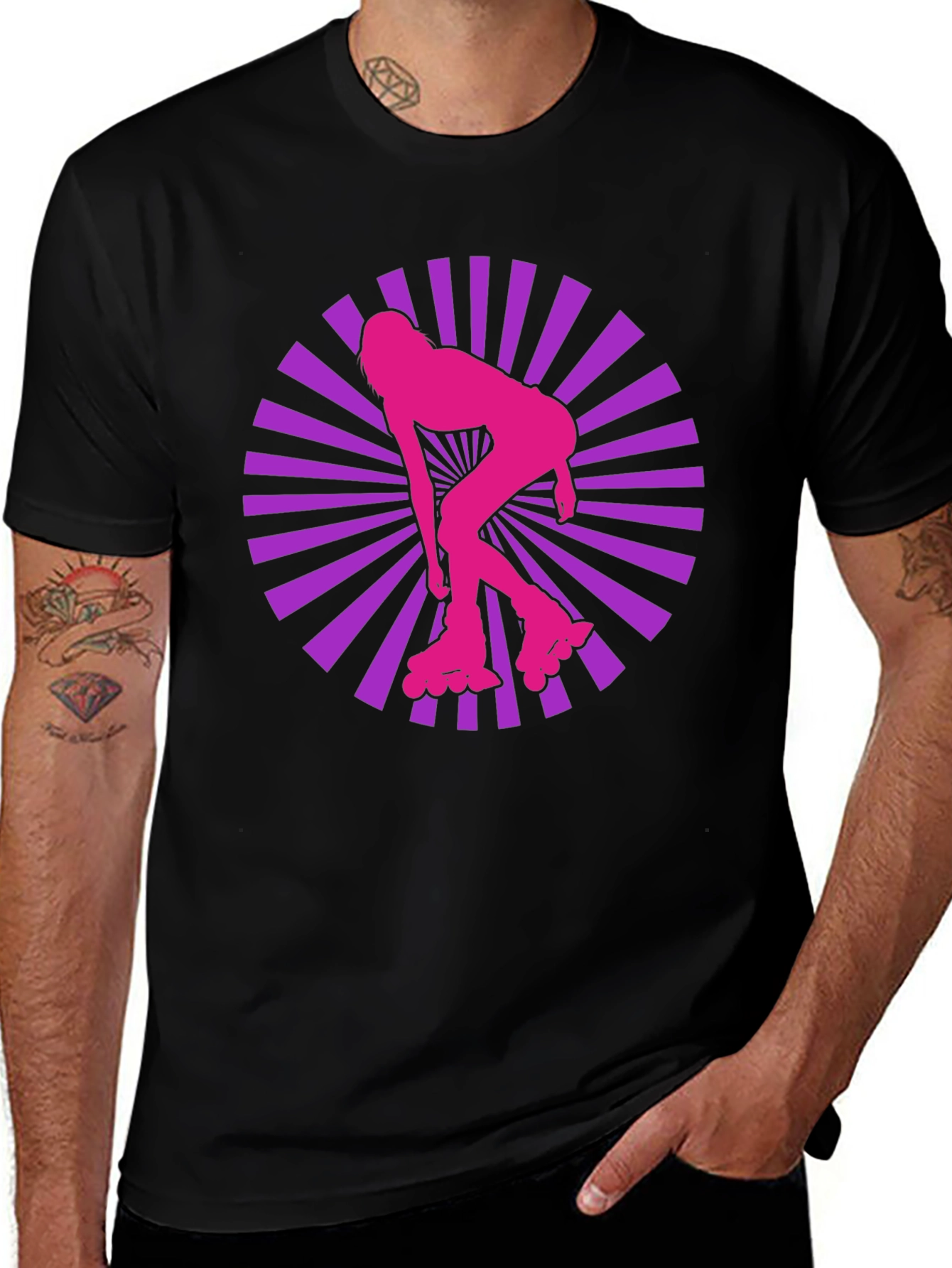 Retro Roller Girl T-Shirt - Black Cotton Blend