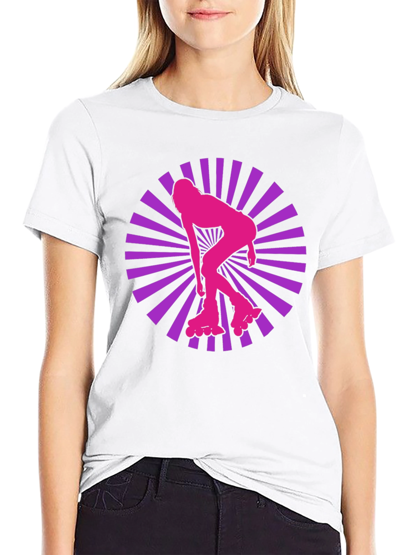 Retro Roller Girl T-Shirt - Black Cotton Blend