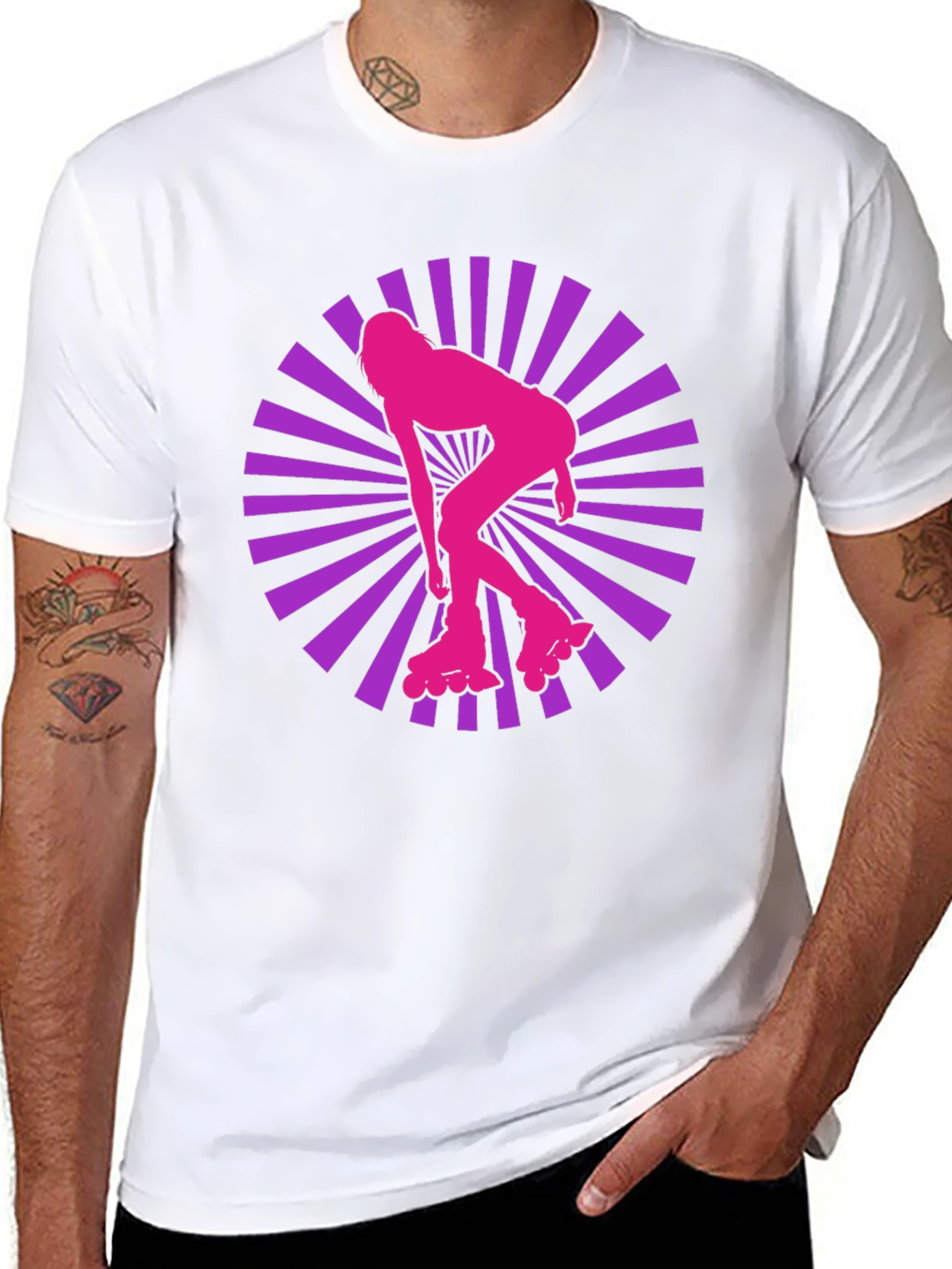 Retro Roller Girl T-Shirt - Black Cotton Blend