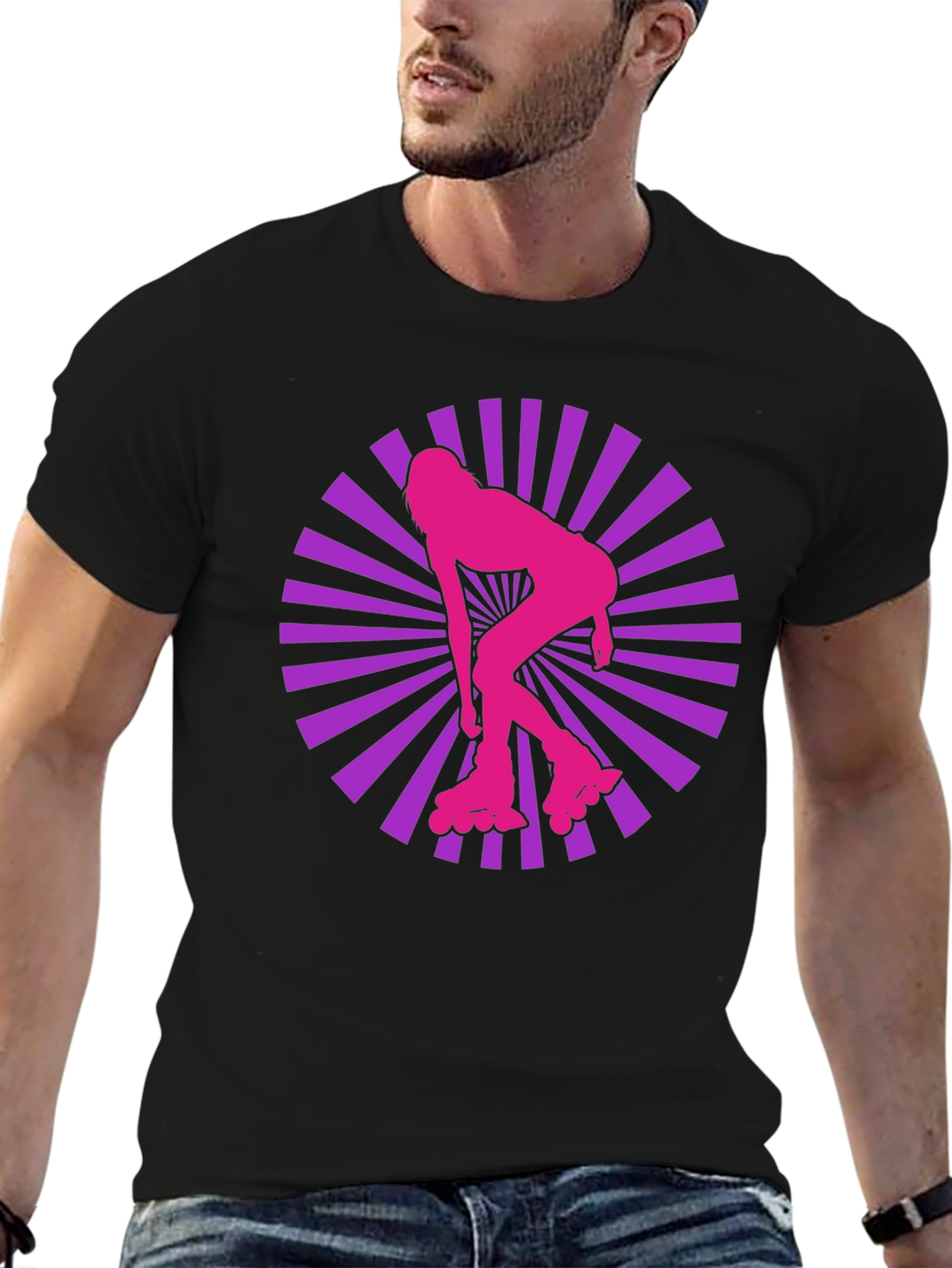Retro Roller Girl T-Shirt - Black Cotton Blend