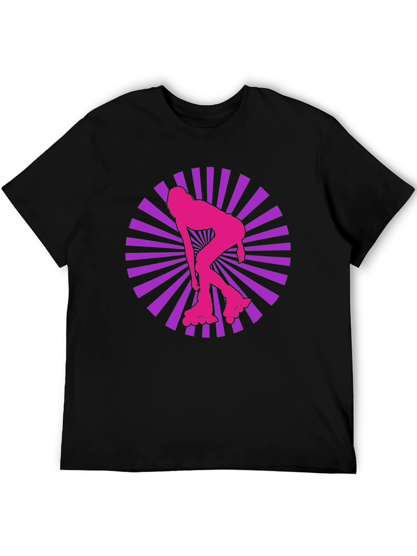 Retro Roller Girl T-Shirt - Black Cotton Blend