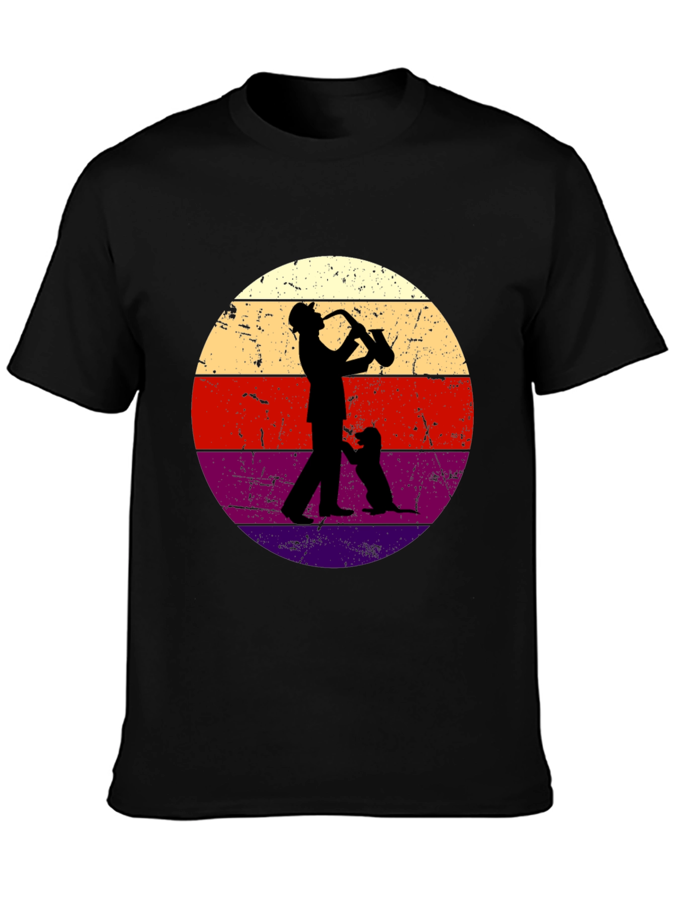 Saxophone Player & Dog Retro Graphic Tee