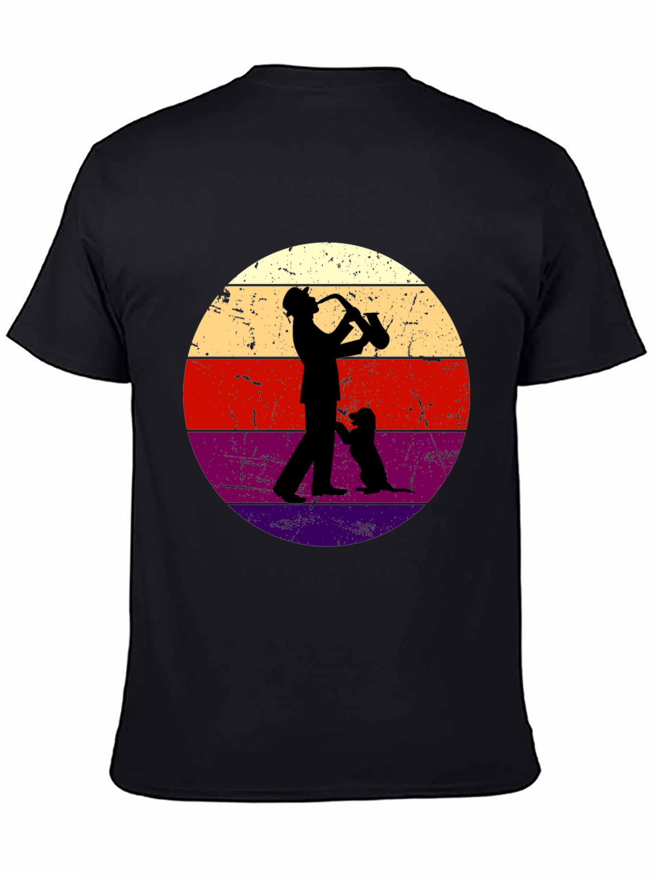 Saxophone Player & Dog Retro Graphic Tee