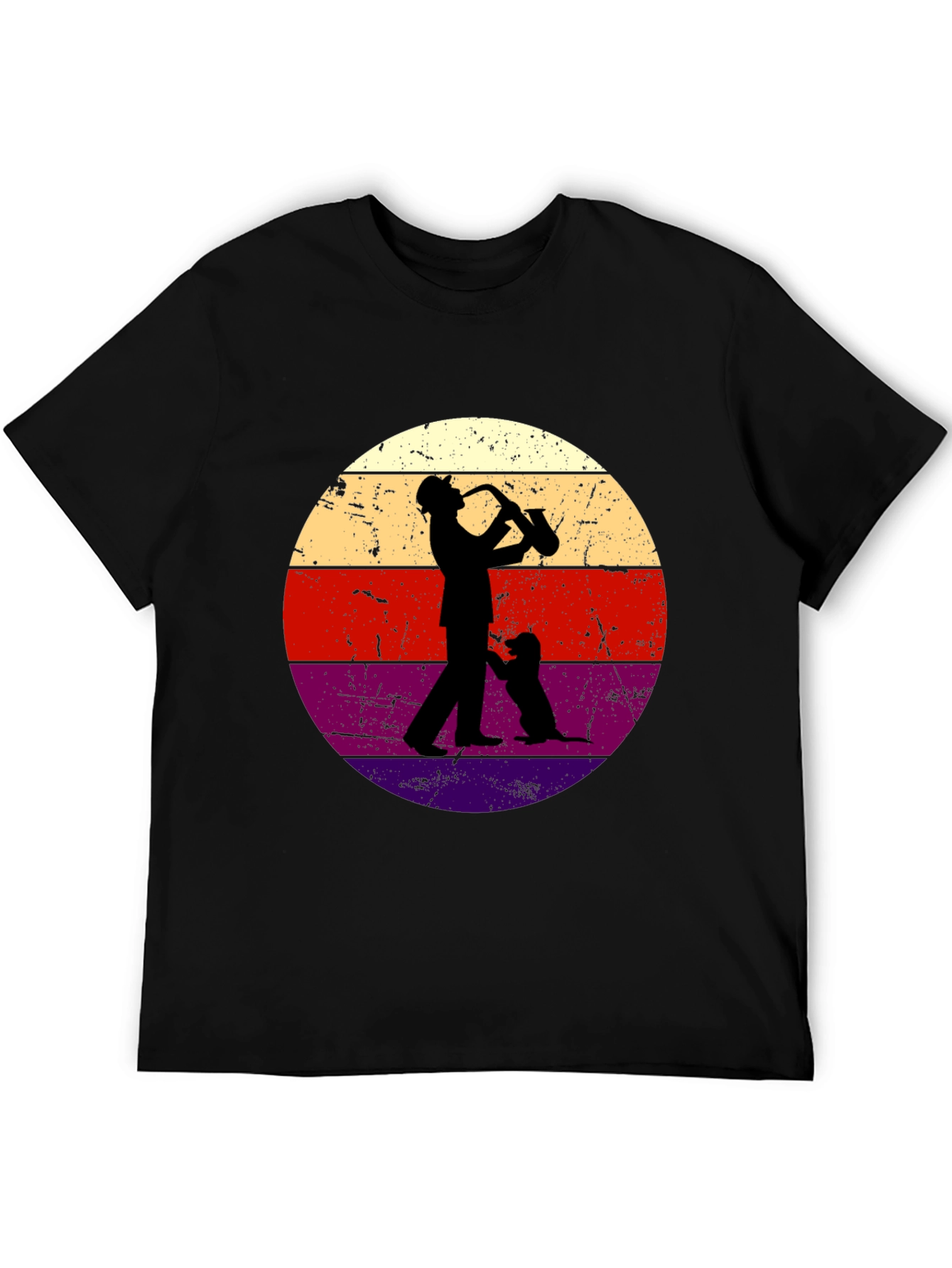 Saxophone Player & Dog Retro Graphic Tee