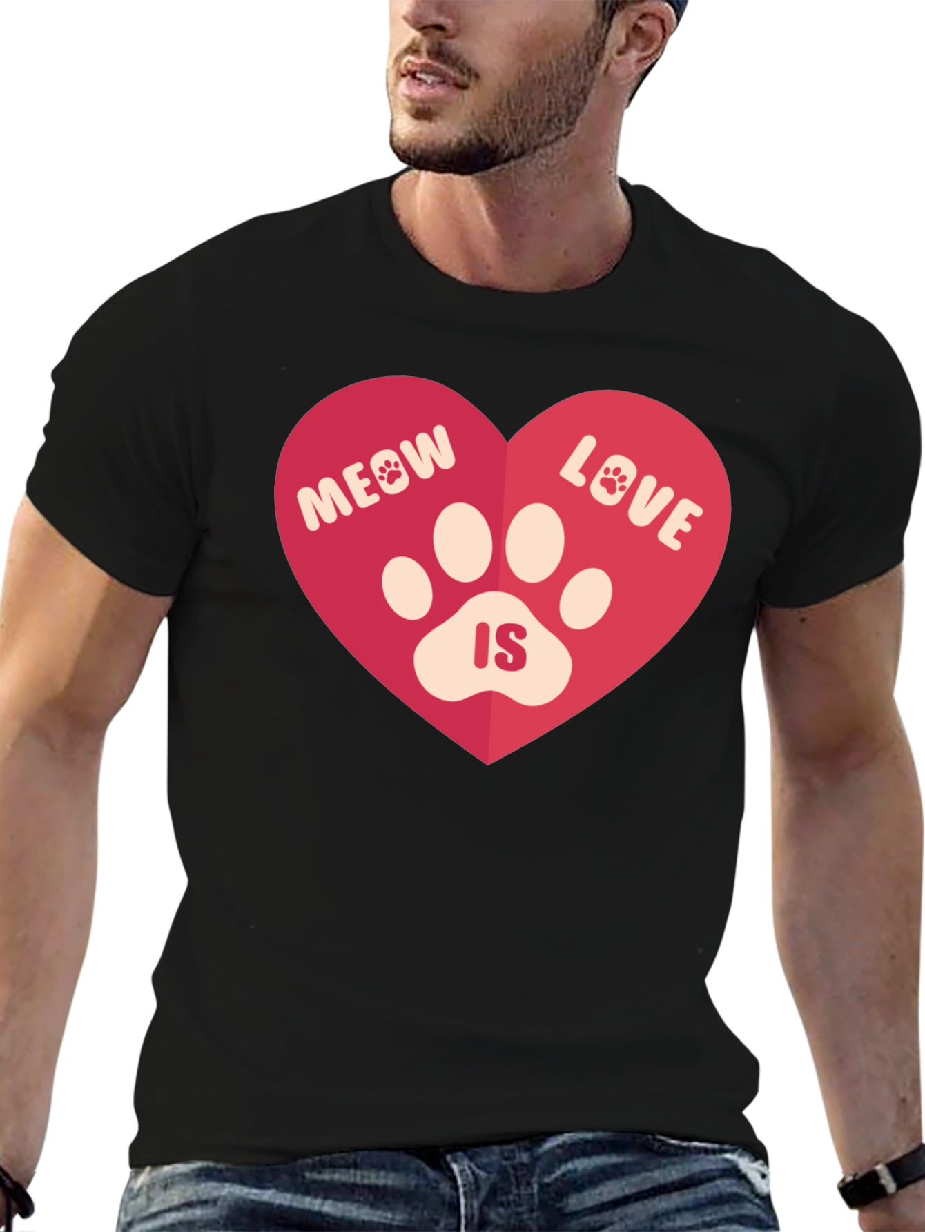 Meow Love Is Heart Graphic Tee - Black