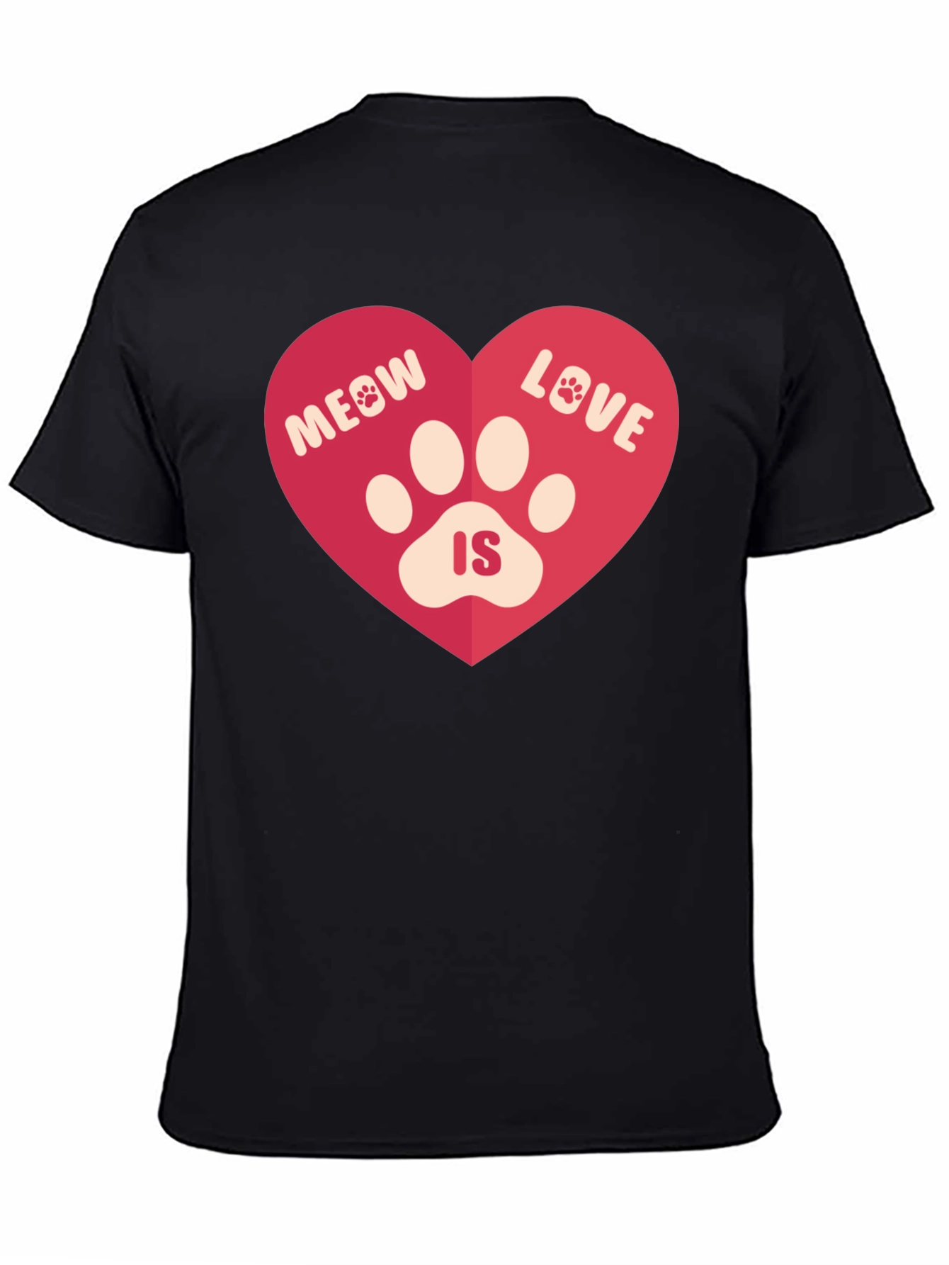 Meow Love Is Heart Graphic Tee - Black